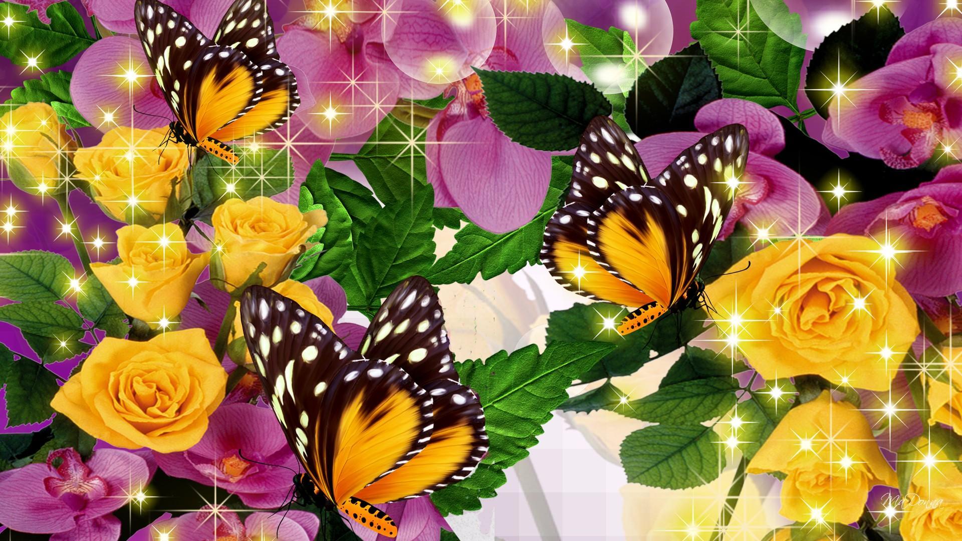 1920x1080 Flowers and Butterflies HD Wallpaper
