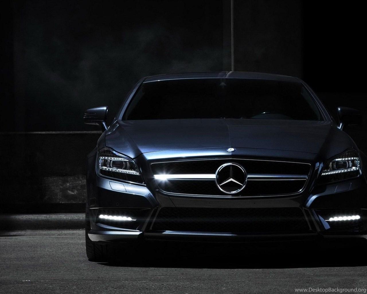 1280x1024 Mercedes Benz, Front, Black Car, Night HD Wallpaper Desktop Background