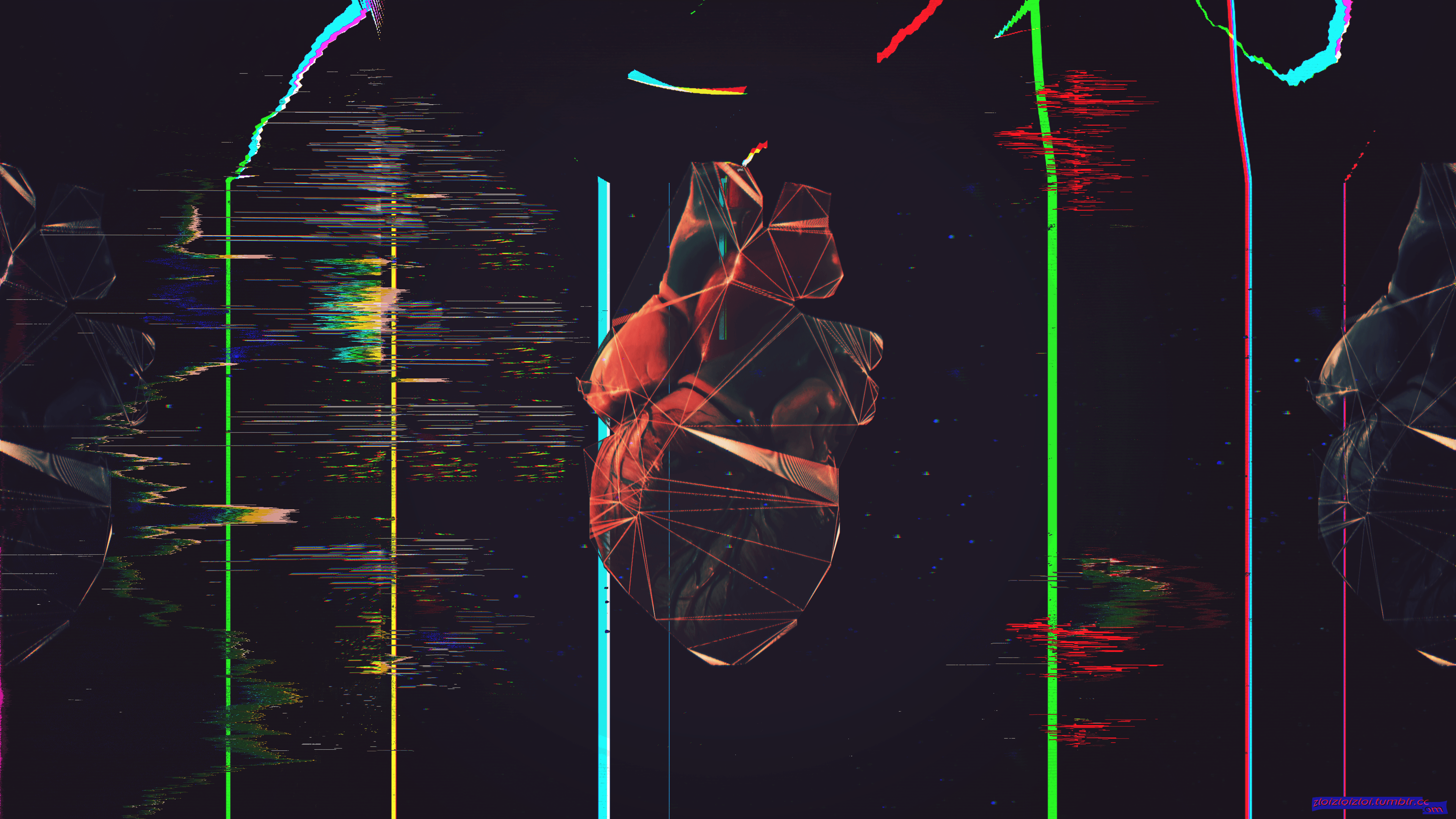 3840x2160 Hearth Glitch Black Abstract Polygon
