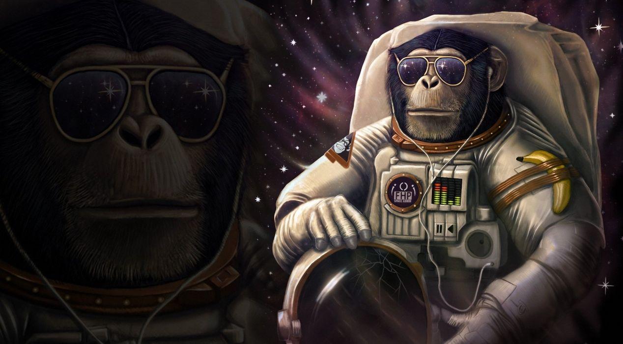 1268x700 Monkey Astronaut Glasses Helmet Fantasy Animals Space Humor Sci Fi