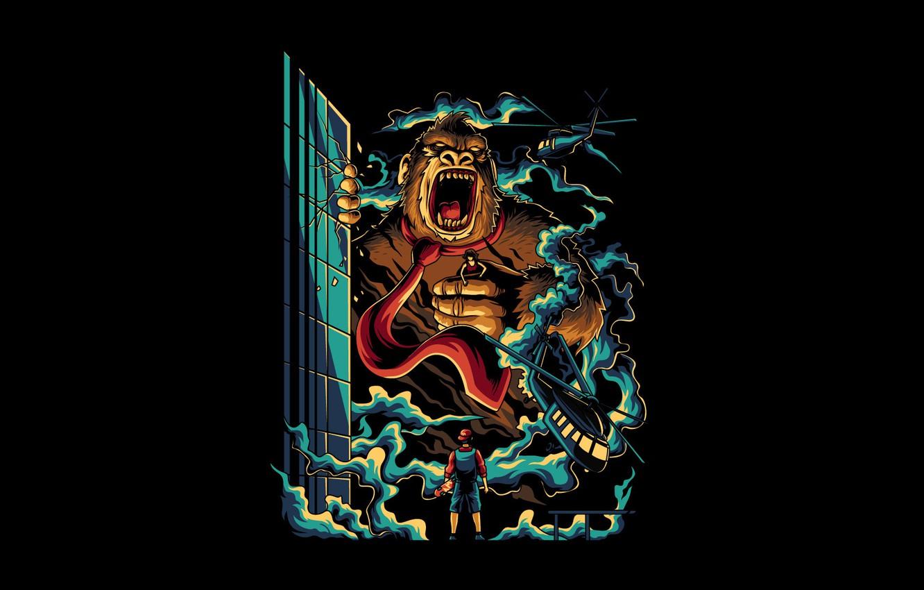 1332x850 Wallpaper Art, Mario, Vector, Nintendo, Helicopter, Background, Illustration, Minimalism, Donkey Kong, Monkey, Angga Tantama image for desktop, section минимализм