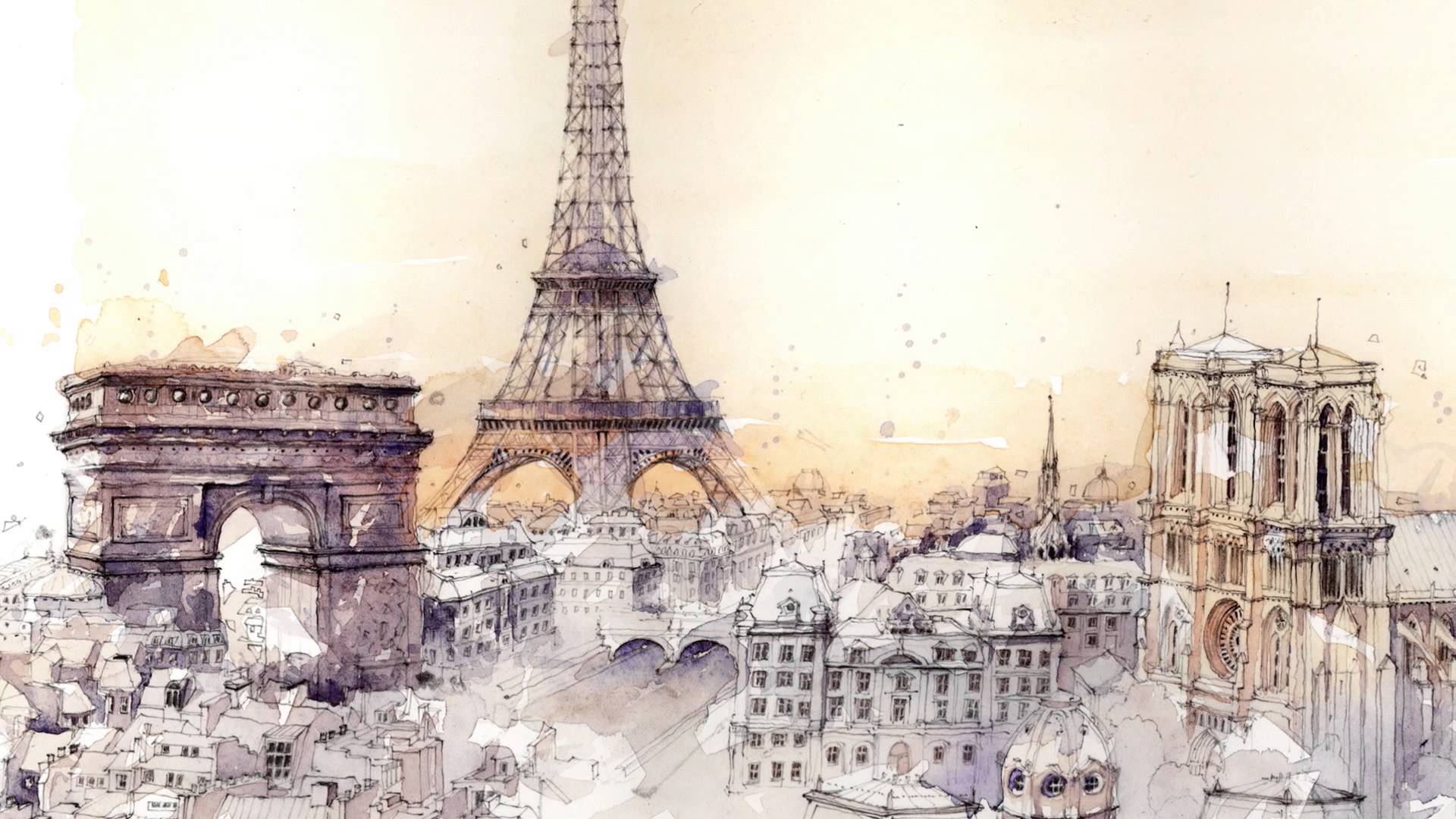 1920x1080 Romantic Paris Painting Wallpaper