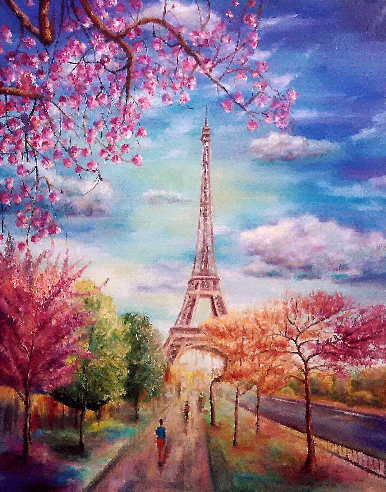 1242x1584 Eiffel Tower Spring Art Wallpaper