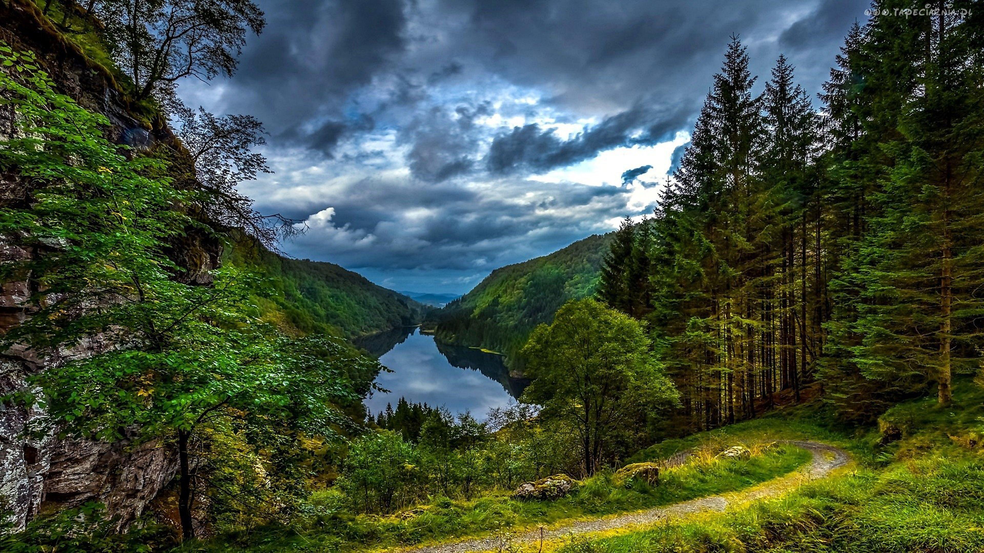3840x2160 Lake Mountain Forest Path Wallpaper HD 12830 :