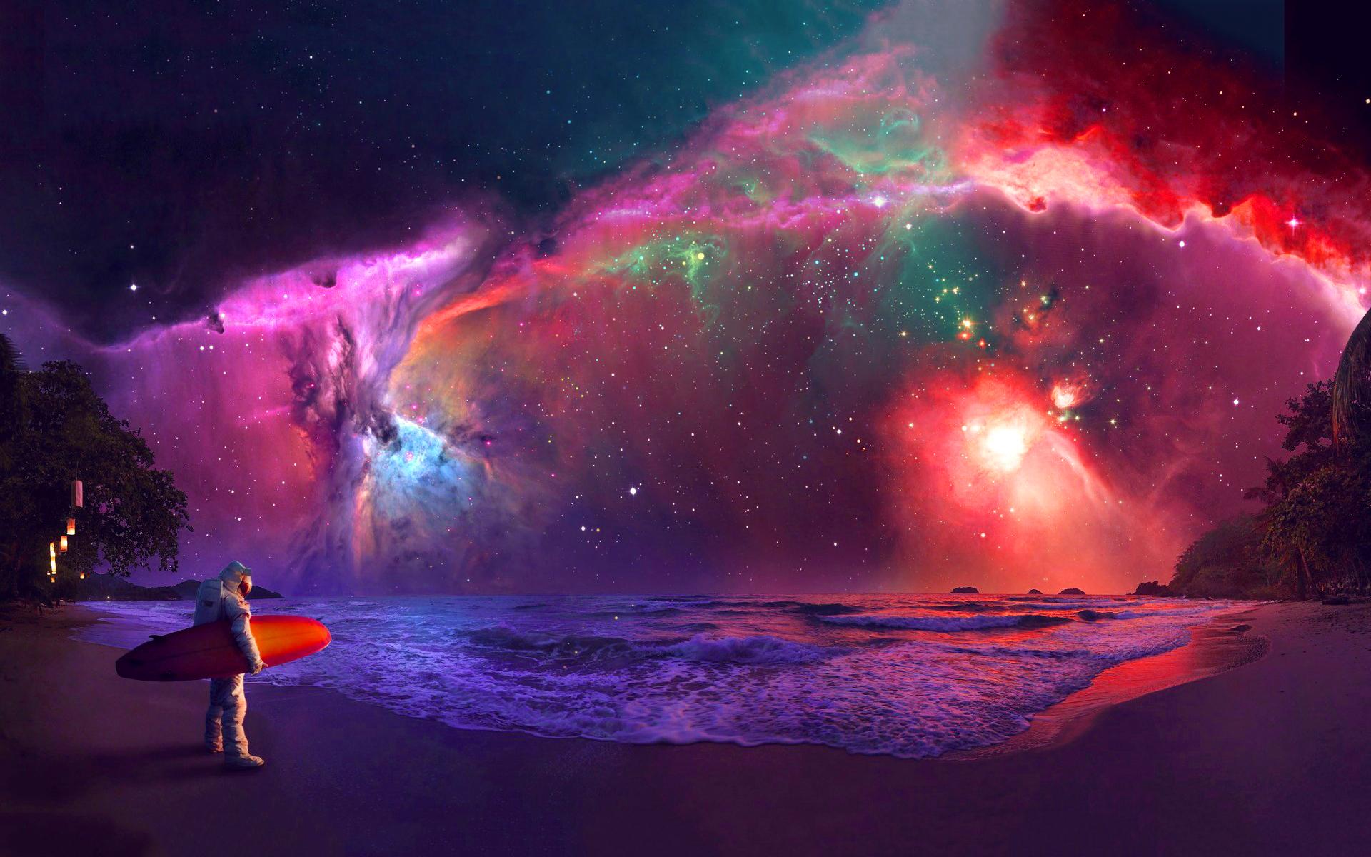 1920x1200 Andromeda galaxy astronaut art