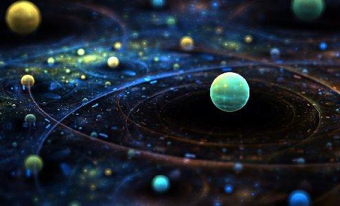 495x300 Green Abstract Outer Space Galaxies Planets Orbit Desktop Background Wallpaper