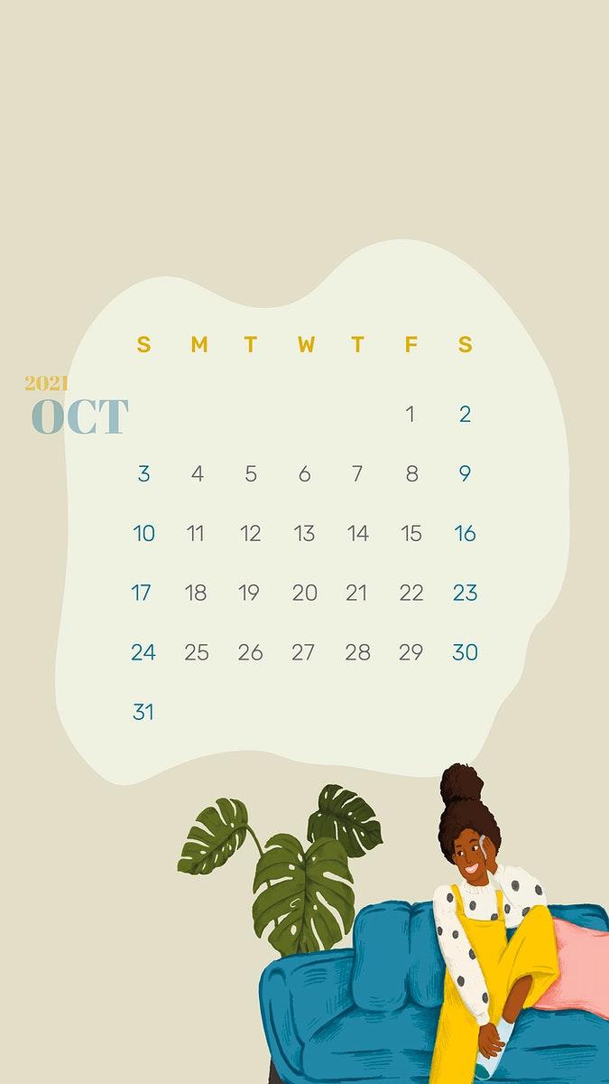 675x1200 calendar October template phone