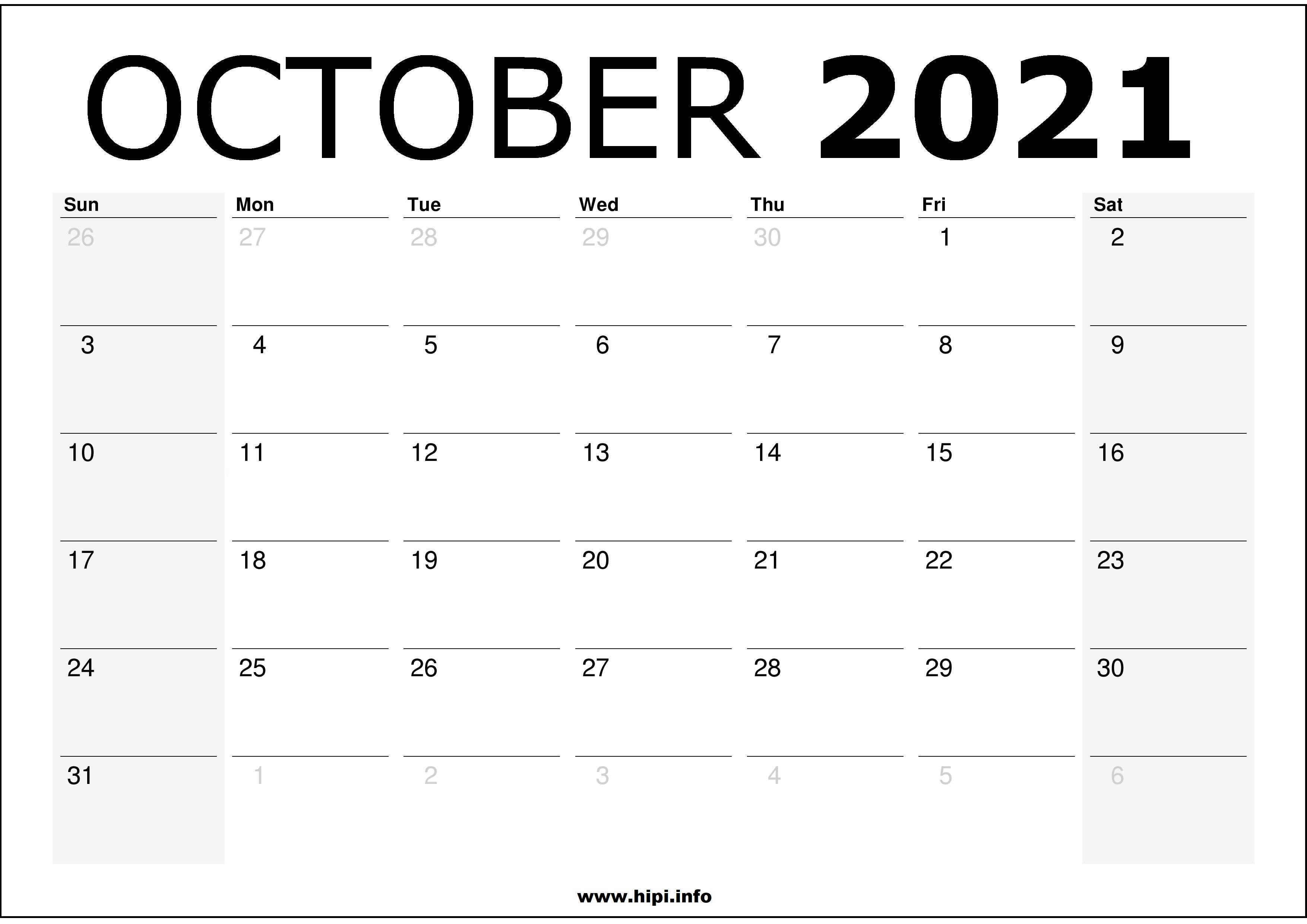 3508x2480 October 2021 Calendar Printable