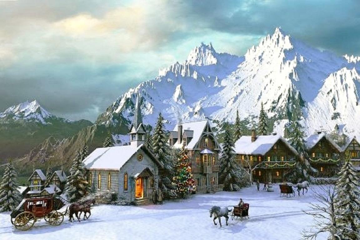 1152x768 Christmas Village Background
