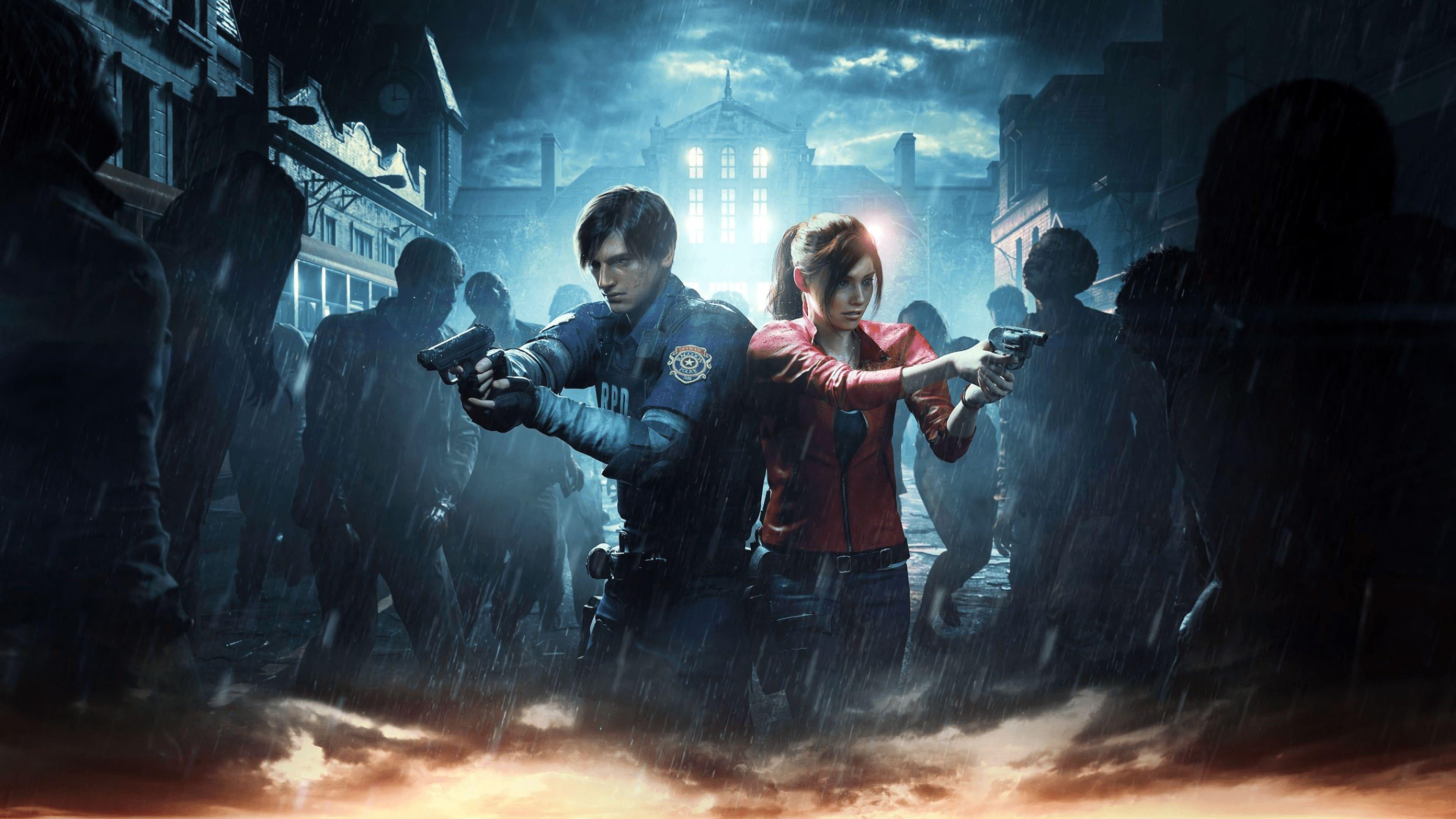 3840x2160 Resident Evil 2 (2019) Leon & Claire Surrounded! 4k Ultra HD