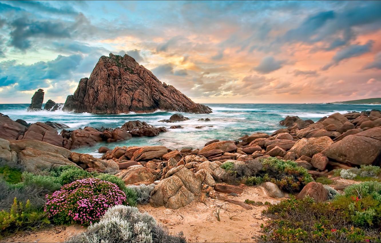 1332x850 Wallpaper beach, sunset, rock, stones, Australia, Western image for desktop, section природа