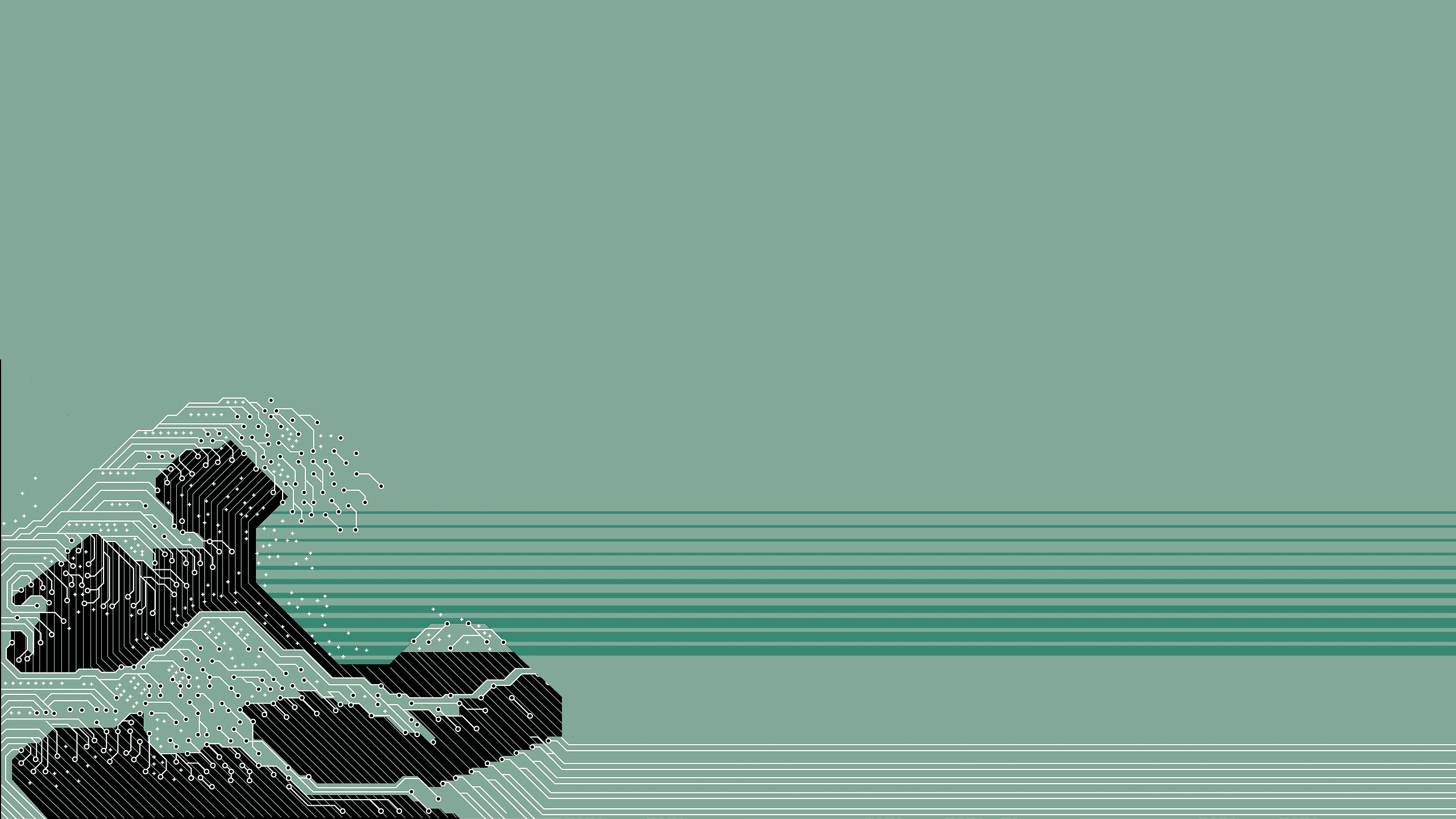 2560x1440 The Great Wave as a circuit board. 2560 × 1440: wallpaper