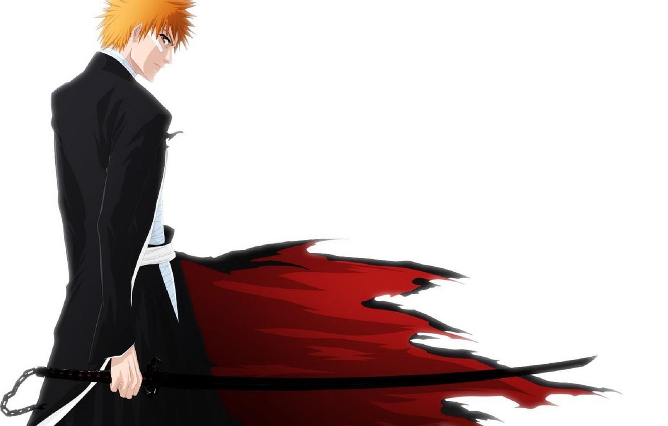 1332x850 Wallpaper Anime, Bleach, Bleach, Ichigo Kurosaki, Kurosaki Ichigo, Bankai, White background. image for desktop, section прочее