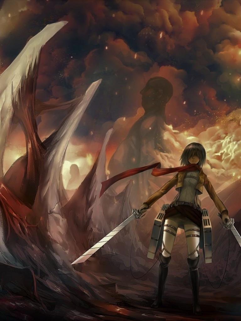 768x1024 Download 768x1024 Mikasa Ackerman, Attack On Titan, Monsters, Battle, Dual Wielding, Shingeki No Kyojin Wallpaper for Apple iPad Apple iPad Mini