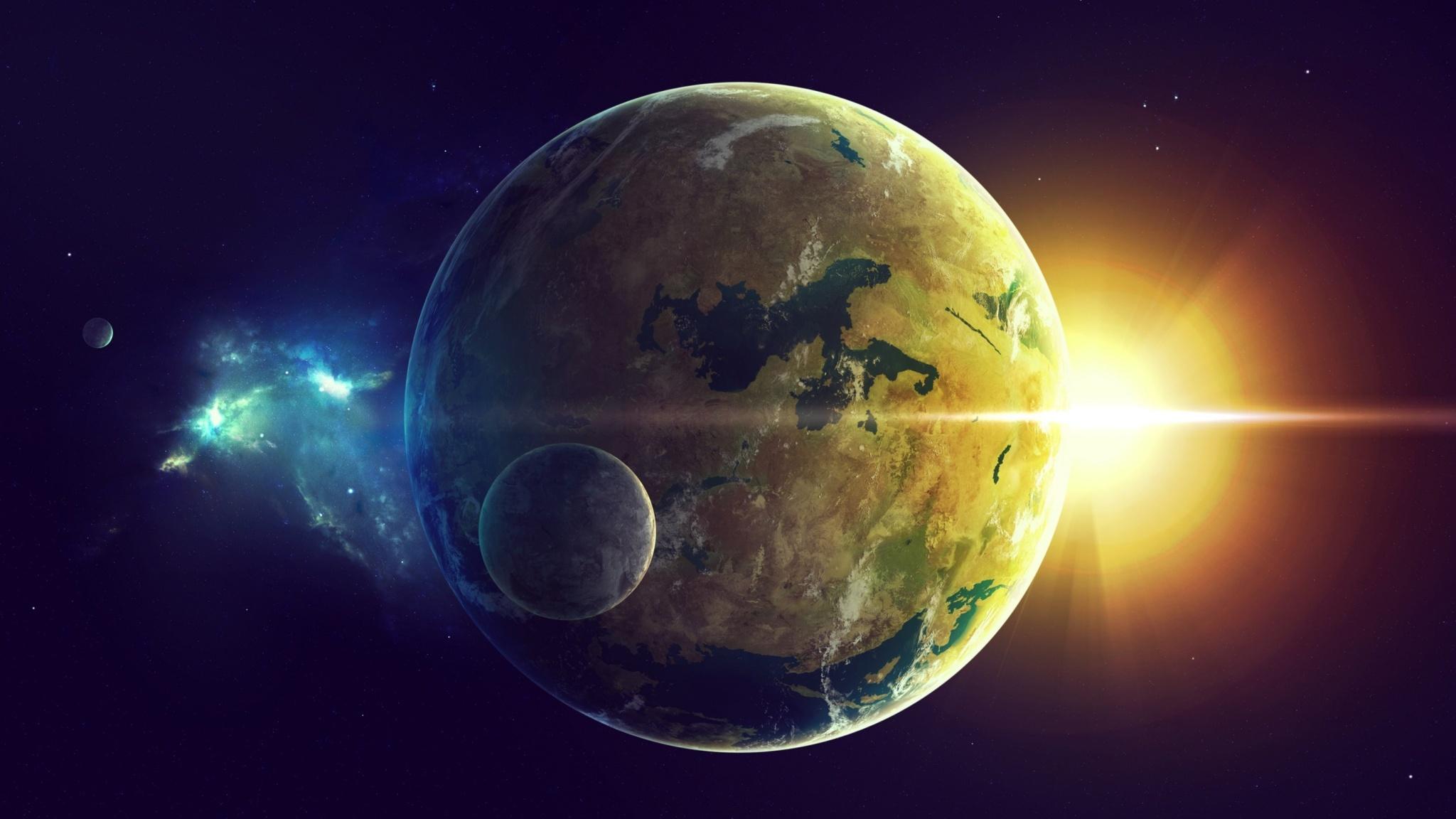 2048x1152 Sun Stars Planets Wallpaper