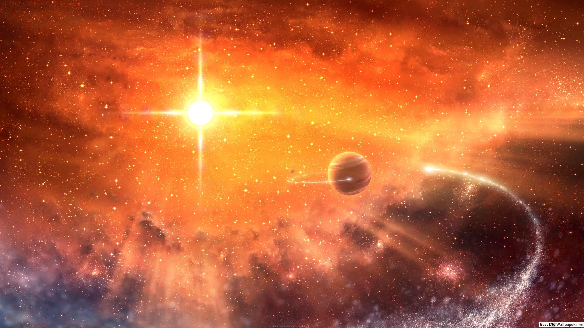 2048x1152 Sun, Stars and Planet HD wallpaper download