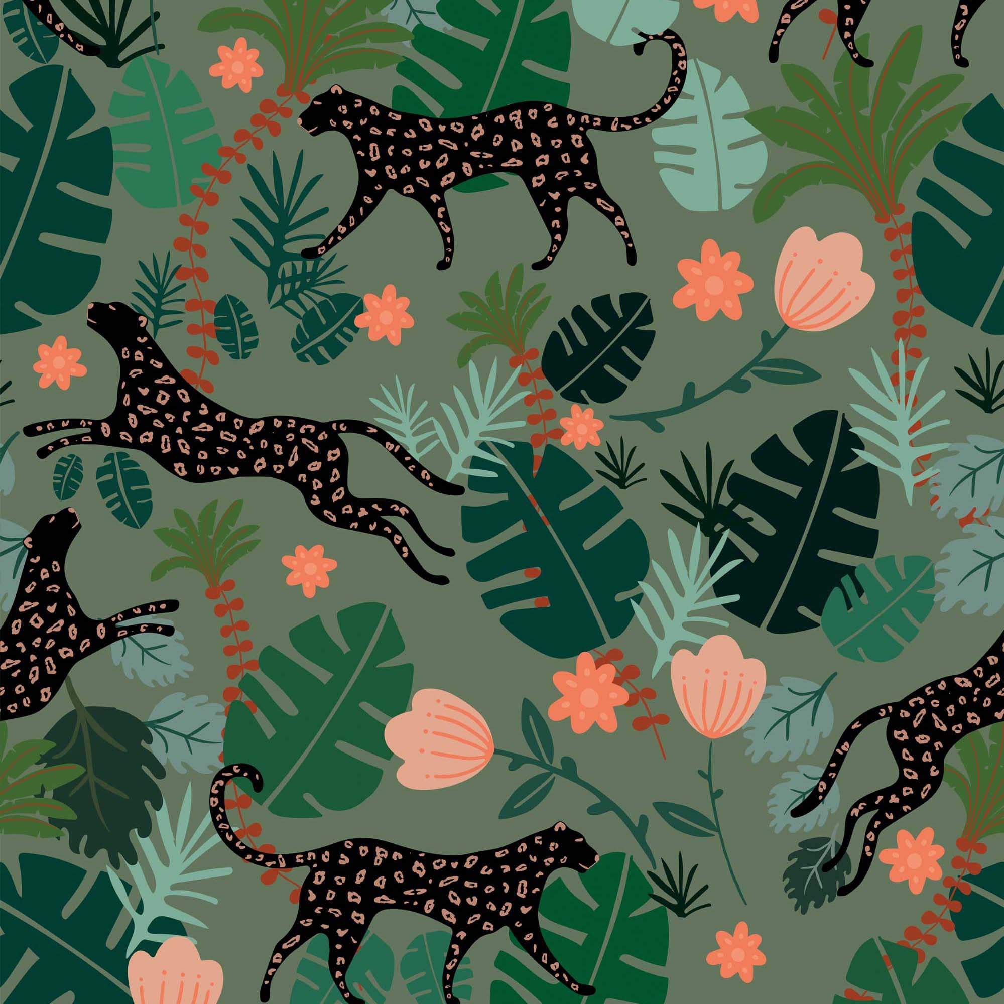 2000x2000 Moves Like Jaguar Wallpaper in Jungle Green and Peach