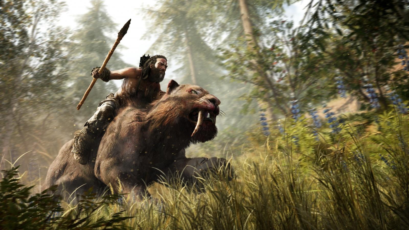 1600x900 Takkar Riding Saber Toothed Tiger Beastmaster Far Cry Primal Wallpaper