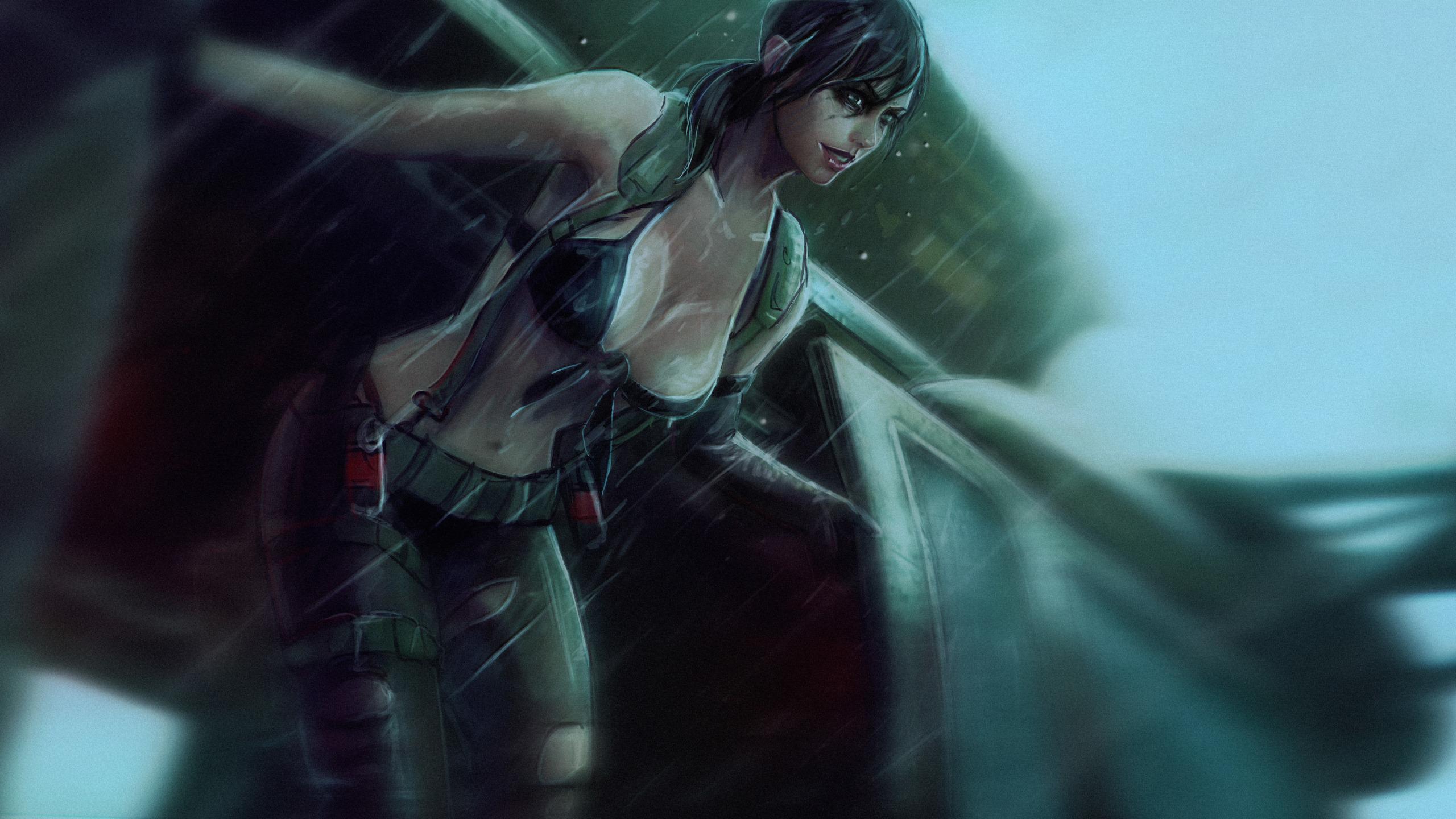 2560x1440 Download wallpaper chest, girl, rain, art, helicopter, sniper, metal gear solid, konami, quiet, mgs, Hideo kojima, Stefanie Joosten, kojima productions, metal gear solid 5: the phantom pain, section other in resolution 2560x1440