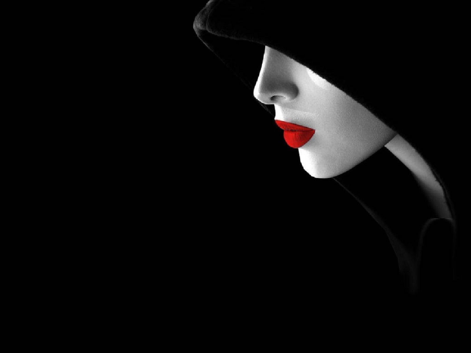1600x1200 Women Black Red Lip Wallpaper