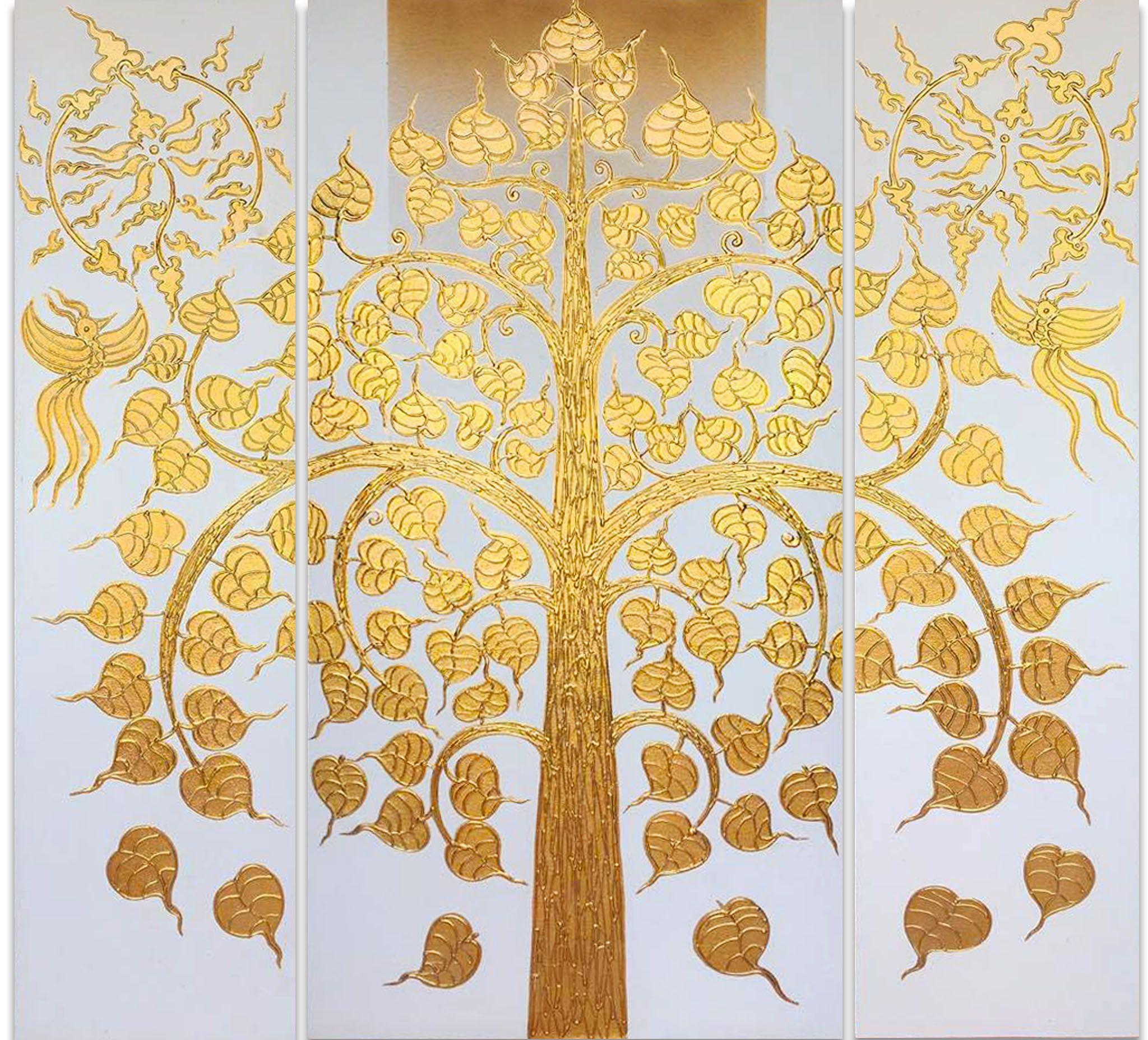 2048x1856 Oriental Painting Golden Bodhi Tree Thailand's Artworks. Royal Thai Art