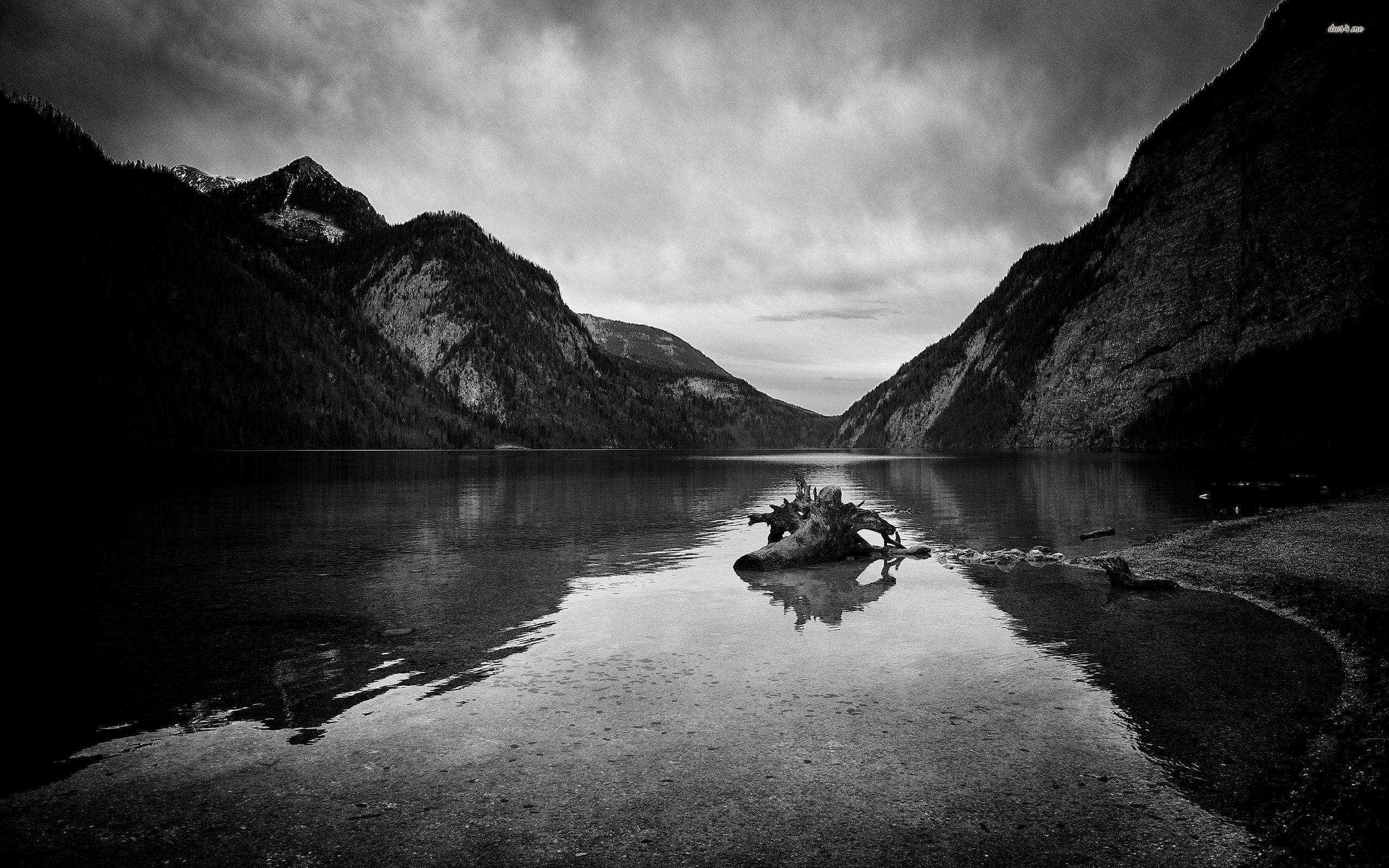 2560x1600 Black And White Mountain Lake HD Wallpaper HD Wallpaper