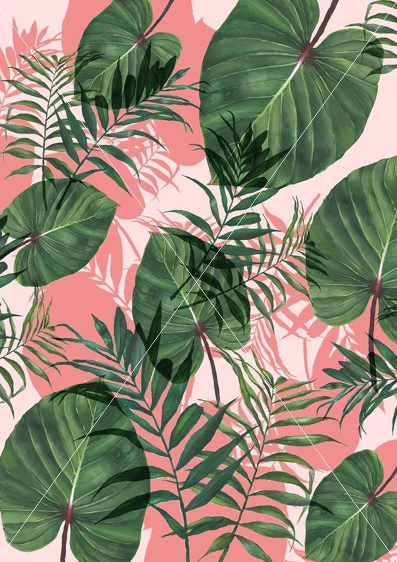 794x1123 Green and pink leaf, Printable Wall Art, Instant Digital Download. Printable wall art, Wall printables, Plant wallpaper