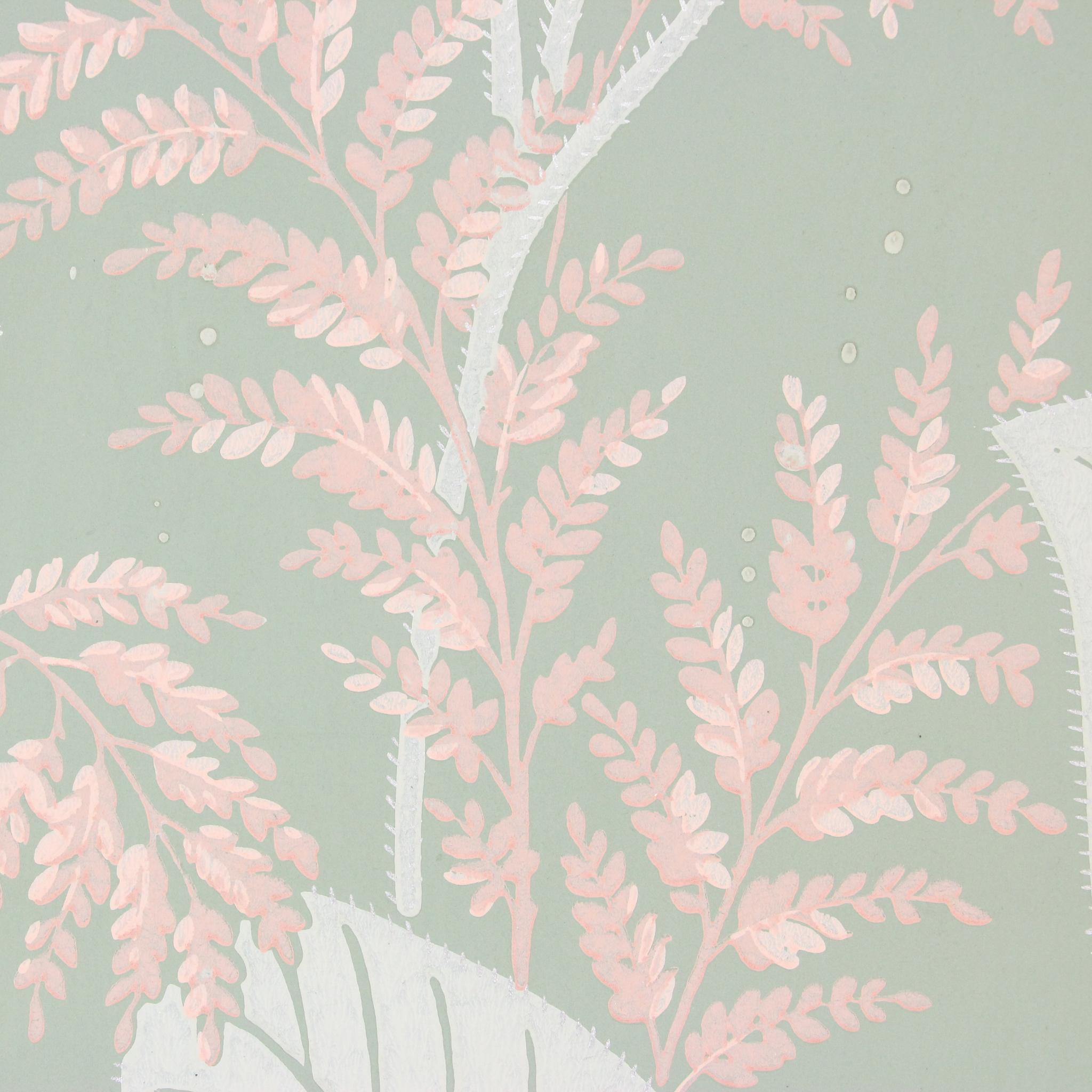 2048x2048 1950s Vintage Wallpaper Pink White Leaves on Green's Vintage Wallpaper