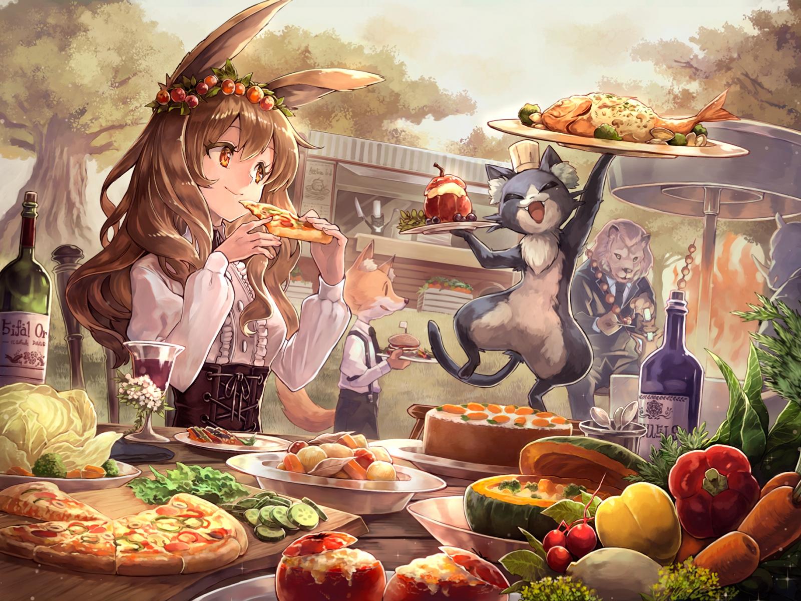 1600x1200 Desktop Wallpaper Anime Girl, Dinner, Food, HD Image, Picture, Background, 7aat 2