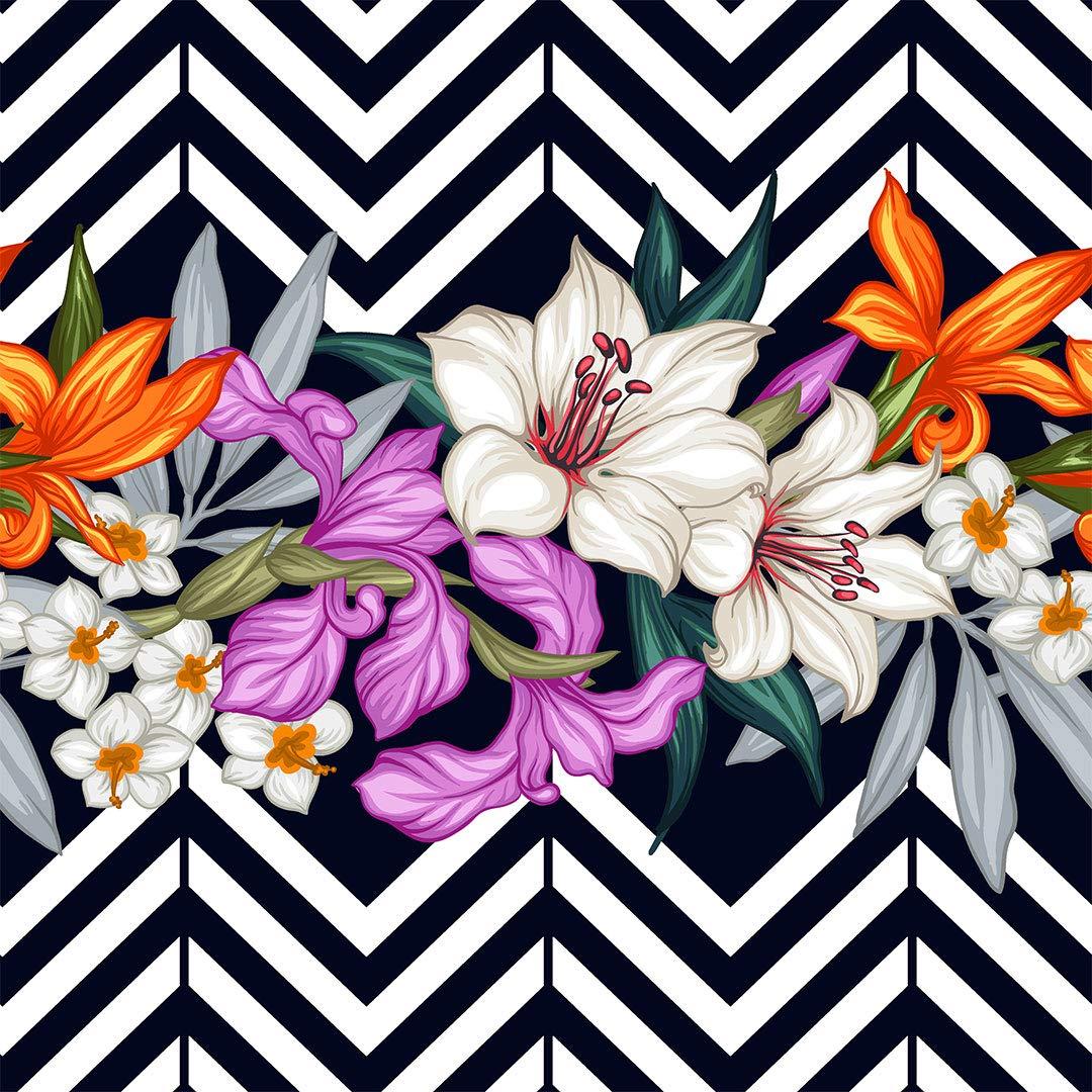 1080x1080 Colorful Flowers Green Wallpaper, Black and White Background Print Painting, Home Decor, Removable Peel and Stick Wallpaper, Office Wallpaper, Living room Wallpaper I Custom Size : Handmade Products