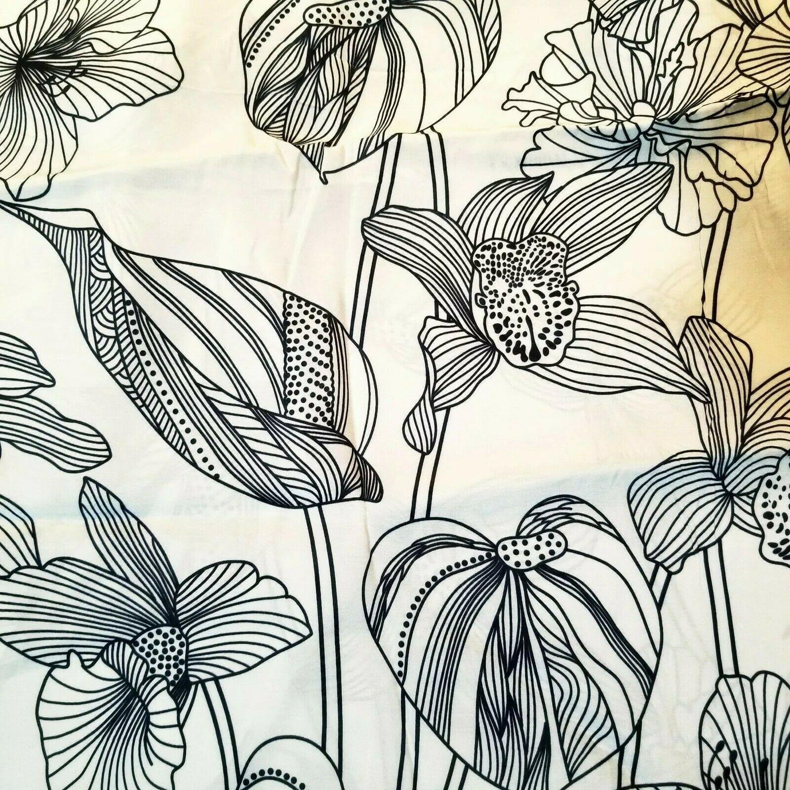1600x1600 Bold Black Sketched Tropical Leaves and Flowers on Silky Poly in Ivory!