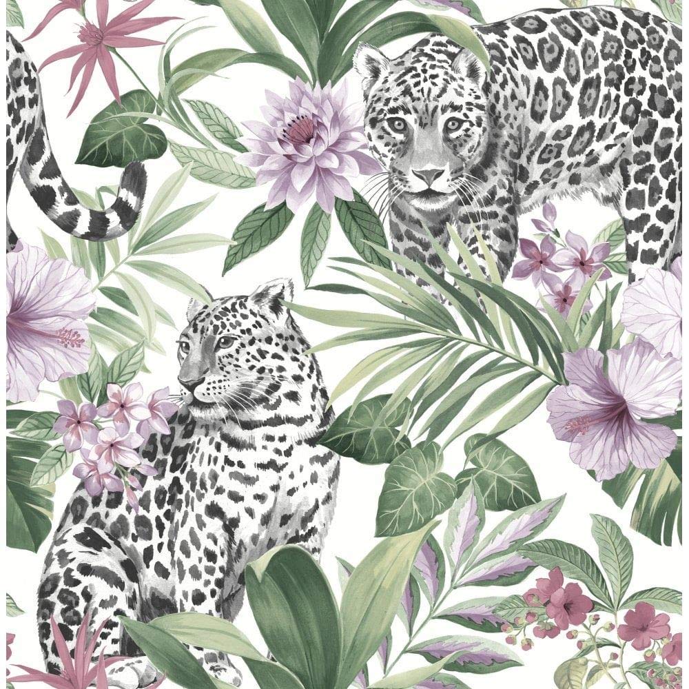 1000x1000 Leopard Animal Print Floral Wallpaper Tropical Flowers Pink Green White Black from YöL- Buy Online in Dominican Republic at undefined