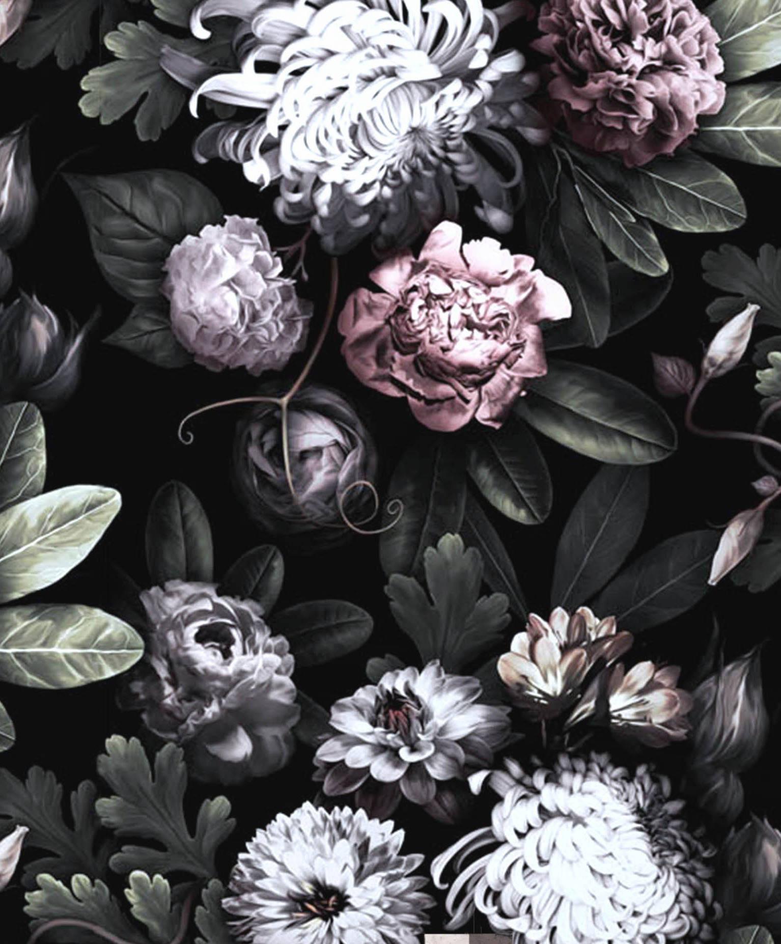 1534x1854 Black Floral Wallpaper