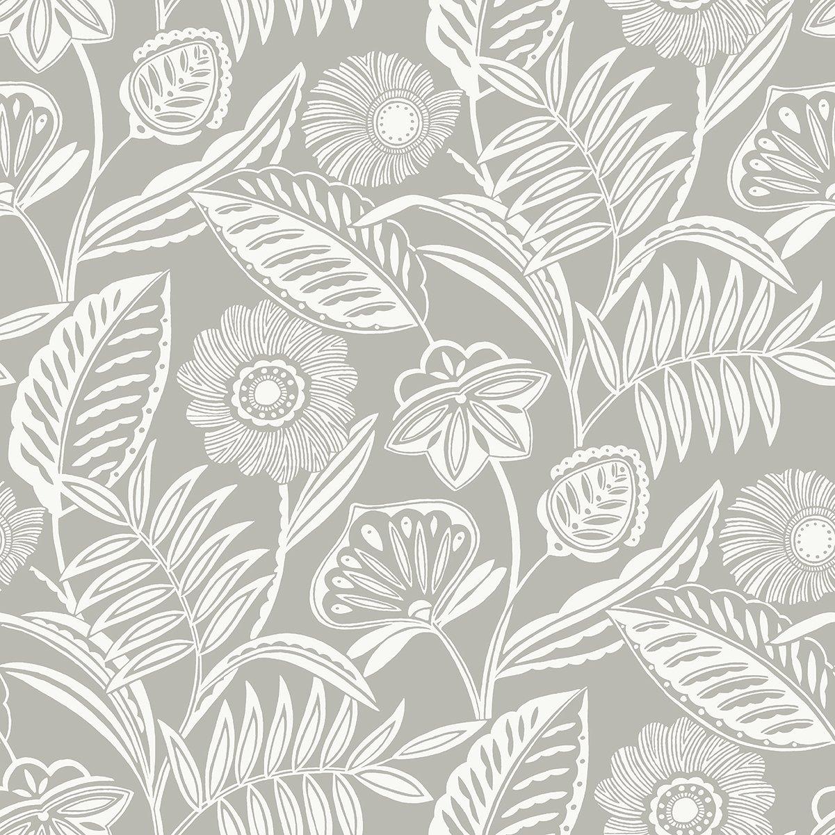 1201x1201 Alma Tropical Floral Wallpaper in Light Grey from the Pacifica Collect