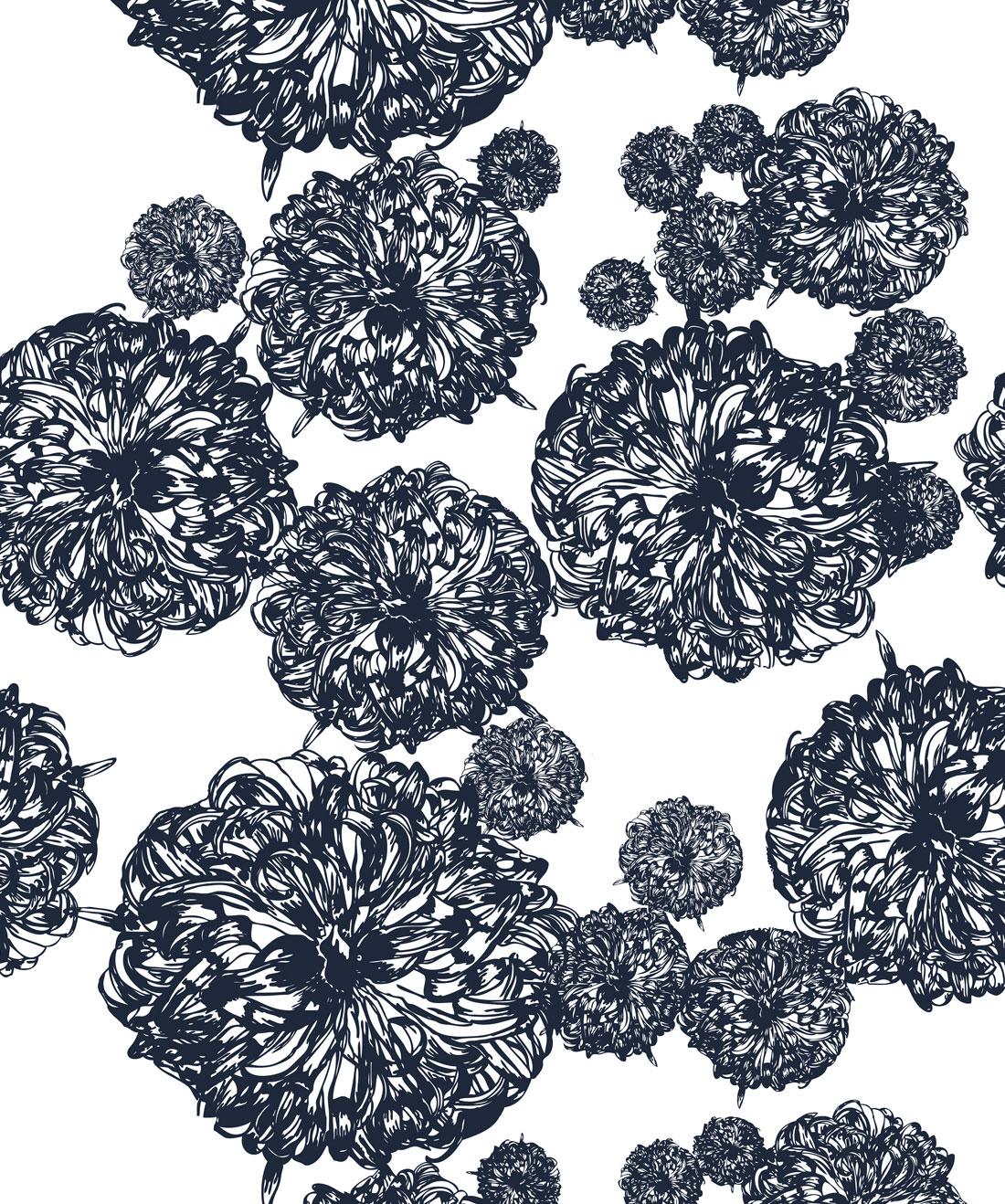 1100x1318 Thirteen O'clock • Elegant Navy Floral Wallpaper