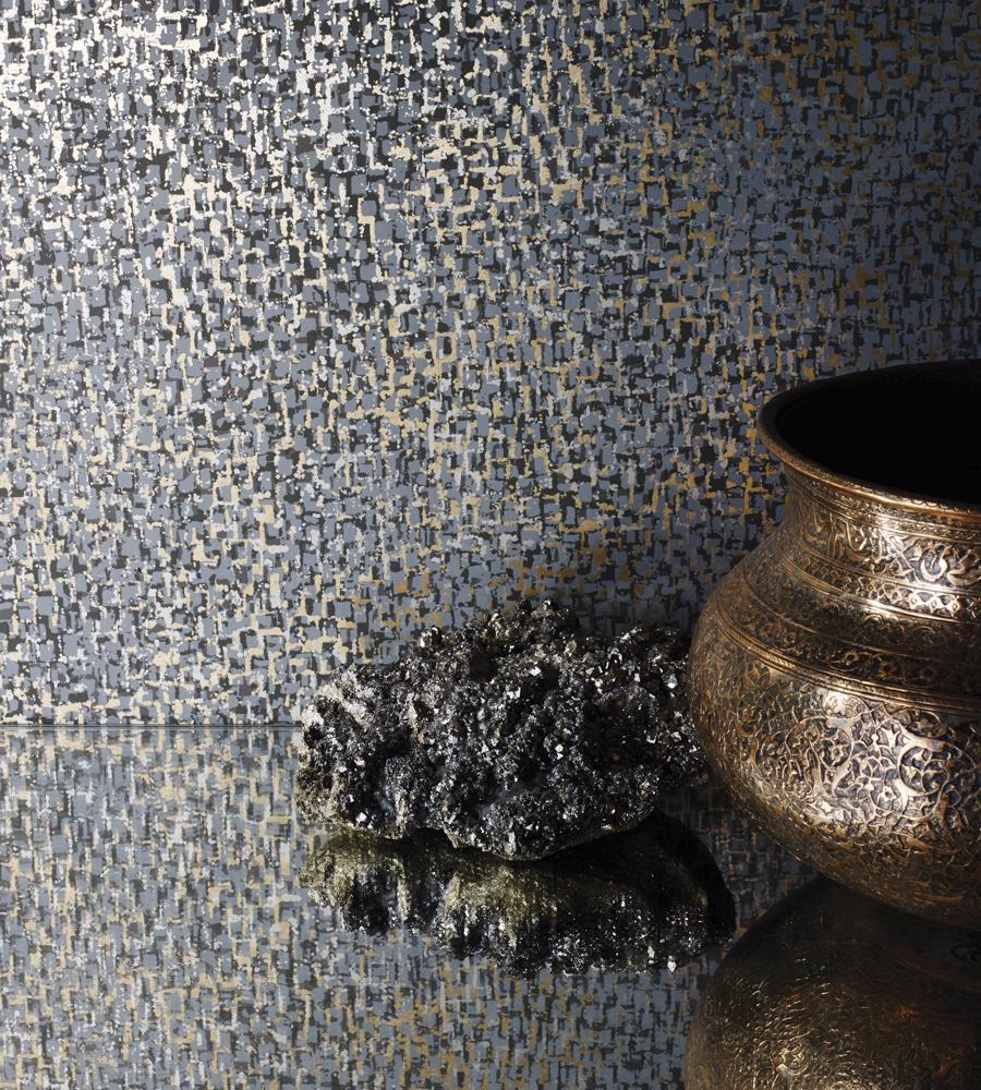 900x1000 Tesserae Wallpaper in Slate and Metallic Bronze from the Pasha Collect