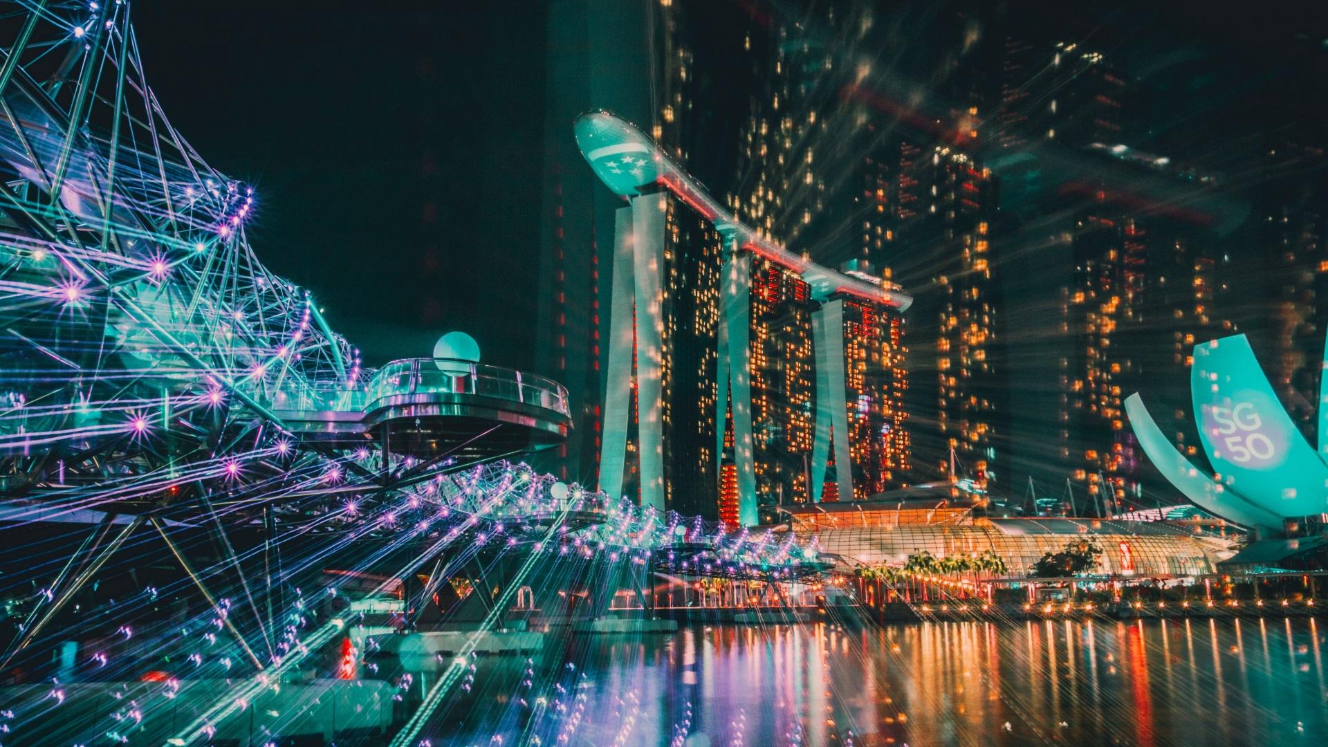 1920x1080 Wallpaper 4k singapore, night, building 4k Wallpaper