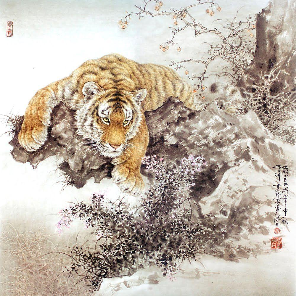 1000x1000 Oriental Wallpaper Tiger Blossom
