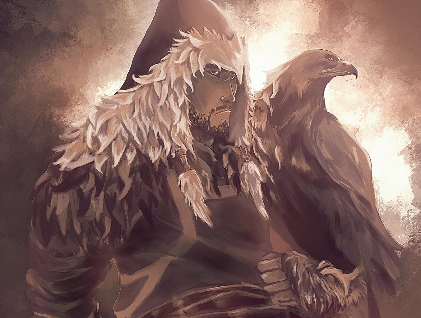 1354x1024 Desktop Wallpaper Eagle Men Nogay Kazakh Fantasy Animals Painting