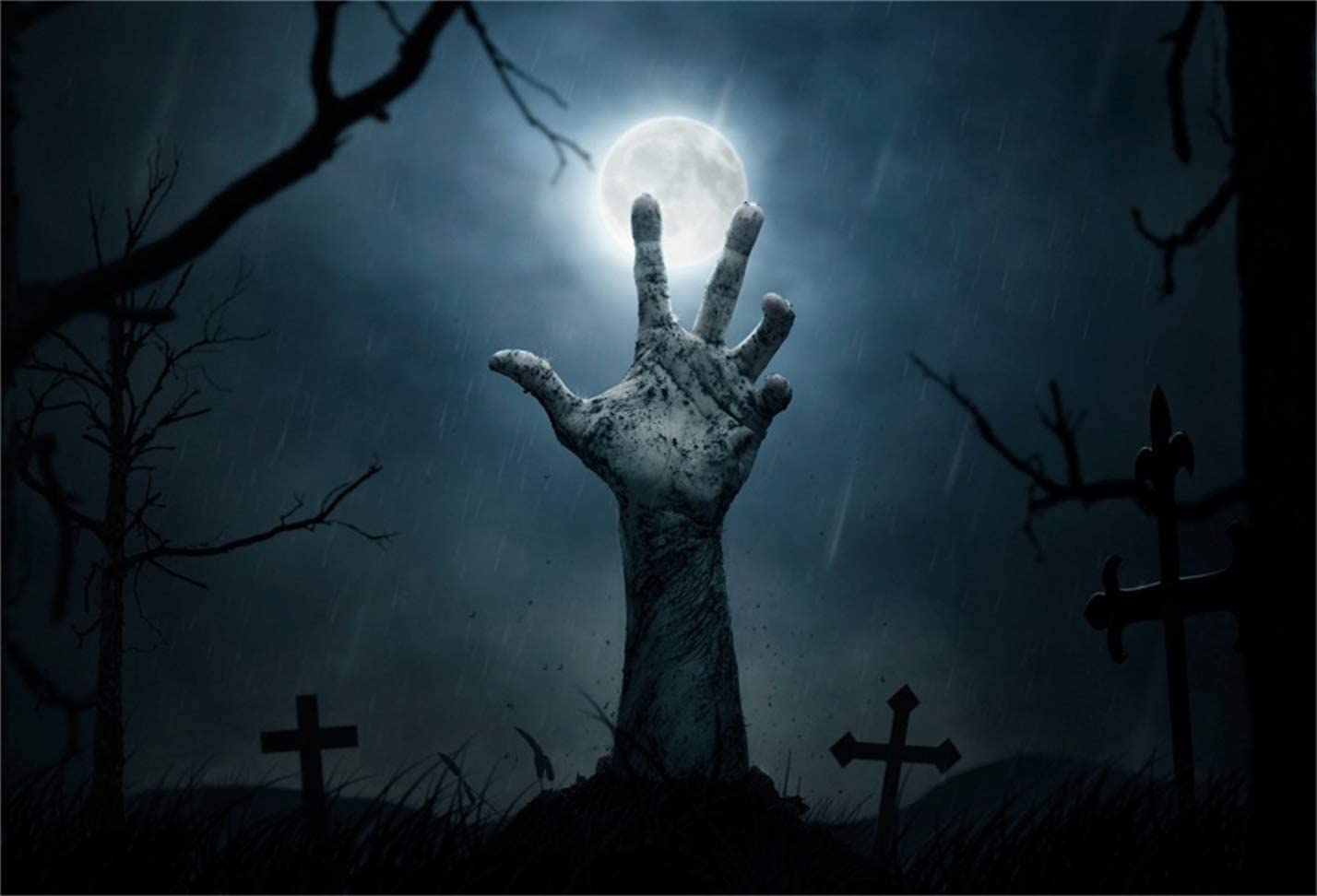 1428x972 Amazon.com : LFEEY 5x3ft Horror Halloween Zombie Hand Background Scary Cemetery Corpse Cross Grave Tombstone Photography Backdrop Scary Moon Night Photo Studio Props Vinyl Banner