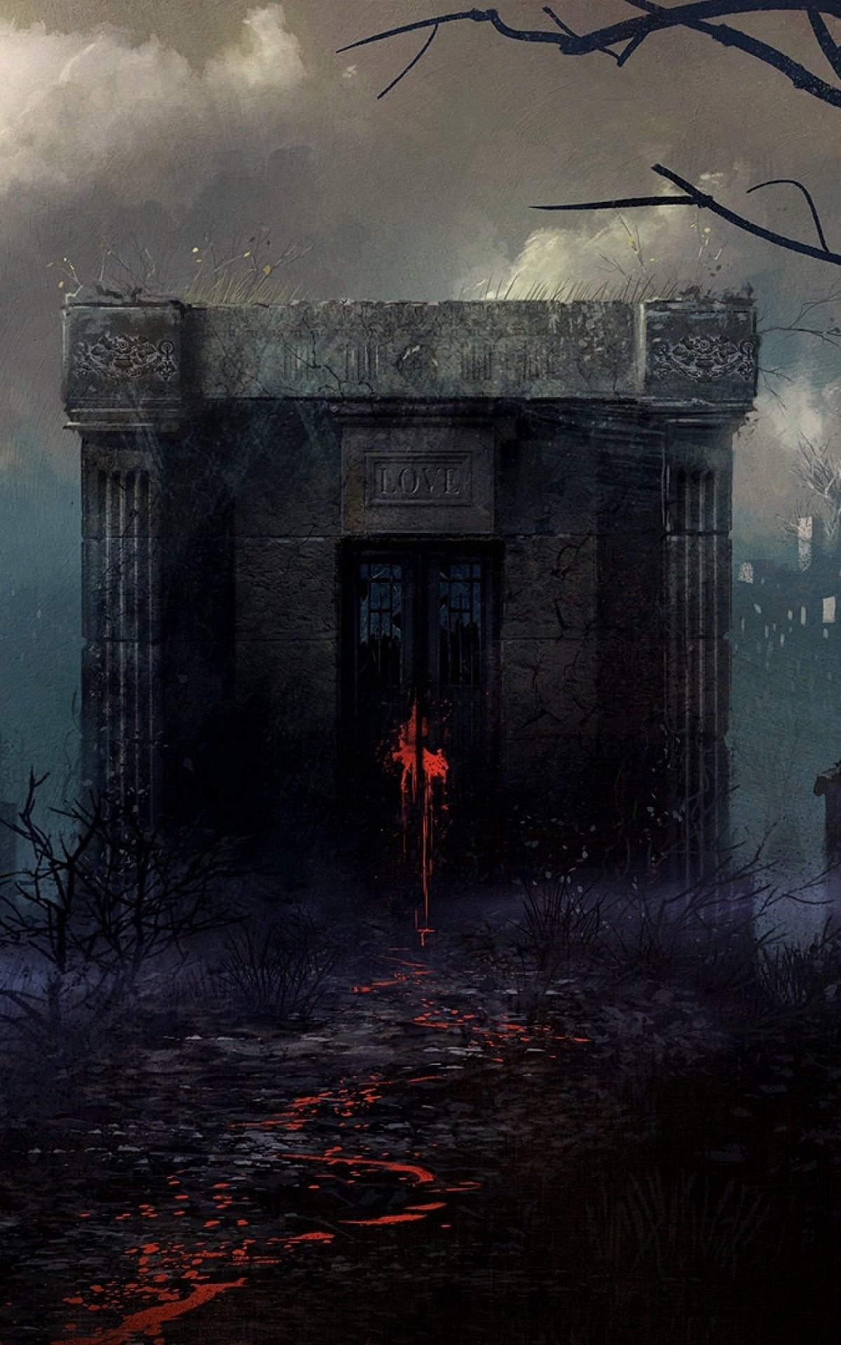 1200x1920 Download 1200x1920 Graveyard, Gothic, Fantasy World, Painting, Horror, Dark Theme, Fog Wallpaper for Asus Transformer, Asus Nexus Amazon Kindle Fire HD 8.9