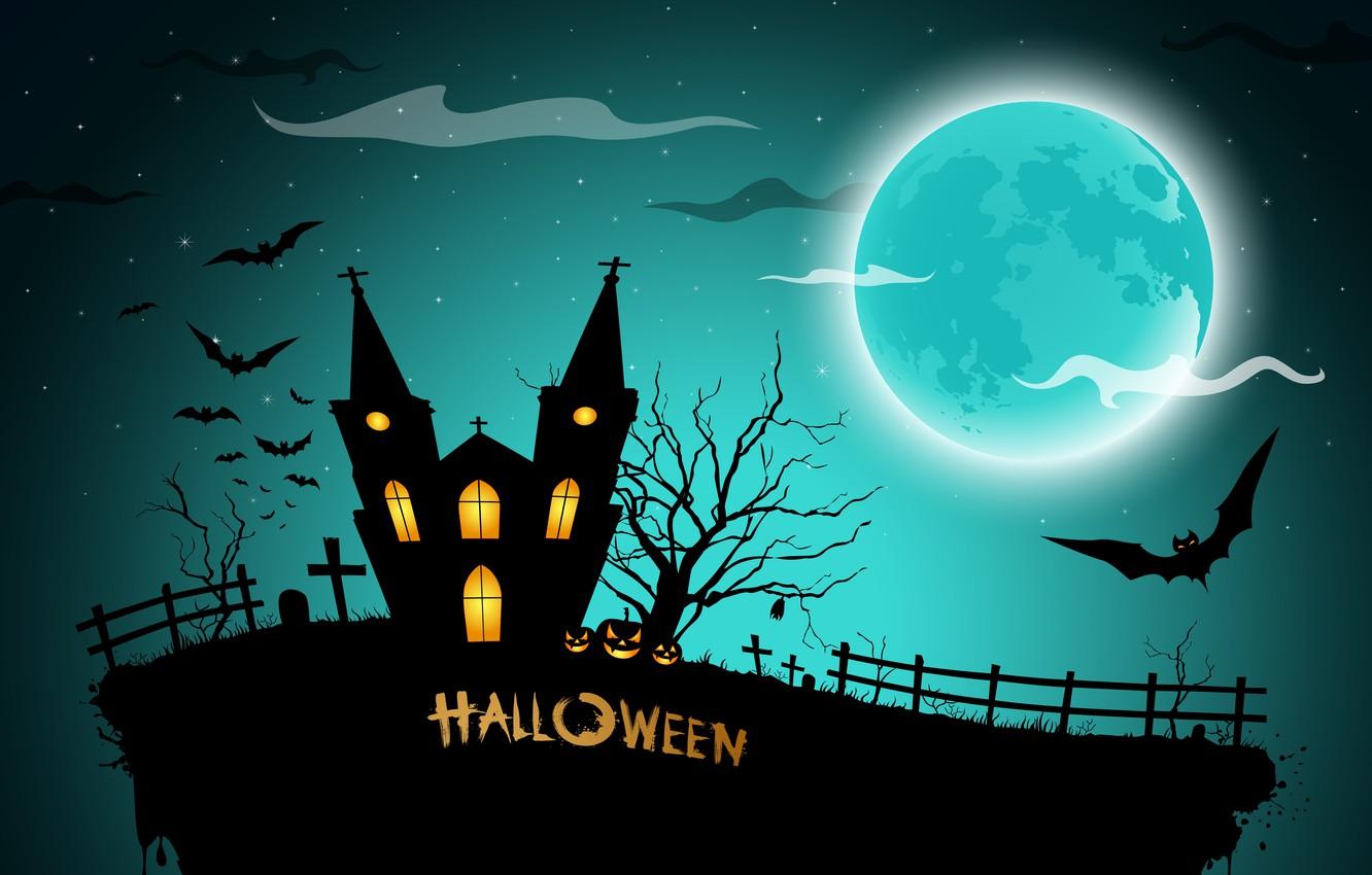 1332x850 Wallpaper house, cemetery, pumpkin, horror, horror, Halloween, house, scary, halloween, midnight, bats, pumpkins, midnight, creepy, full moon, full moon image for desktop, section праздники