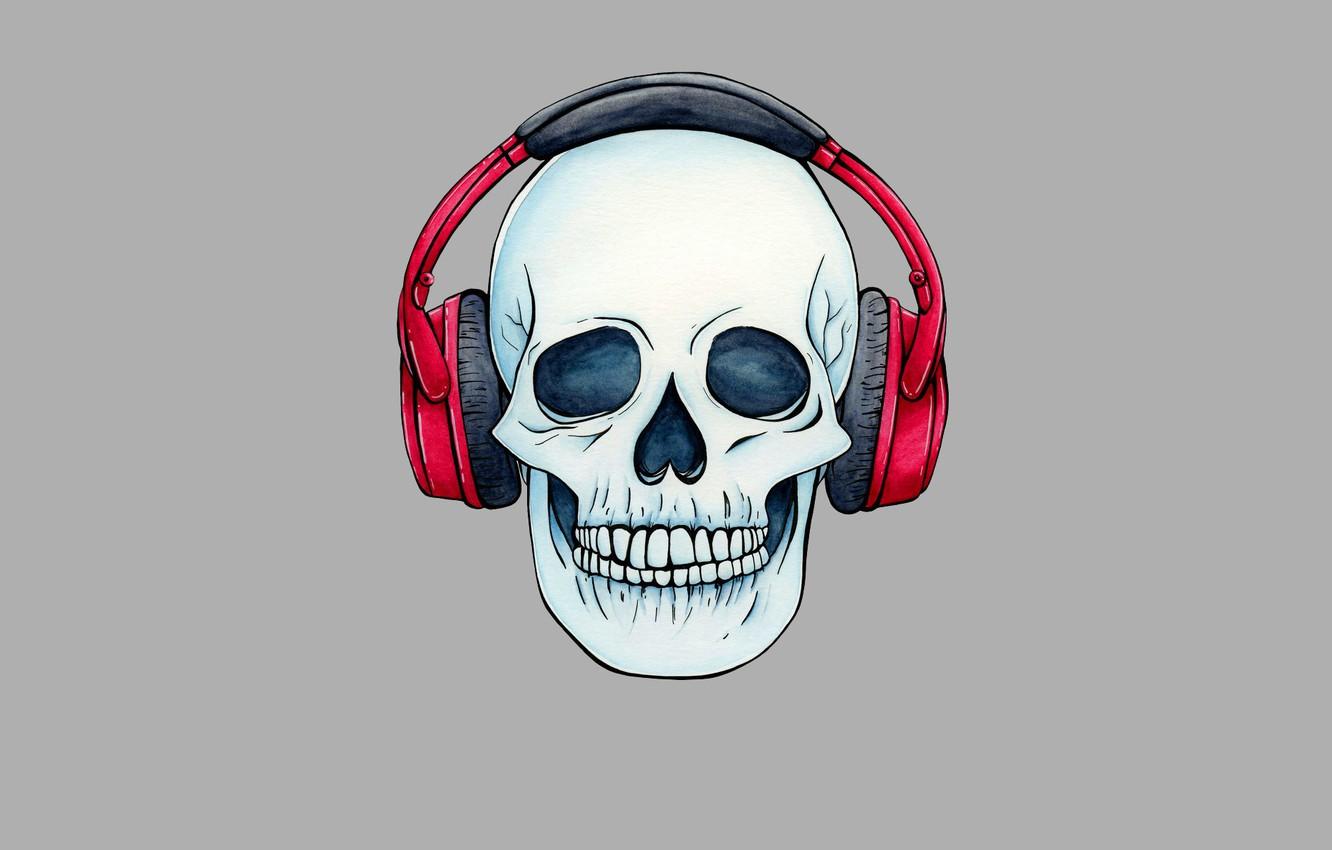 1332x850 Wallpaper skull, minimalism, head, headphones, skeleton, sake image for desktop, section минимализм