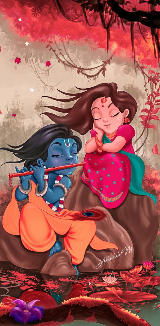 630x1280 Radha Krishna Art wallpaper