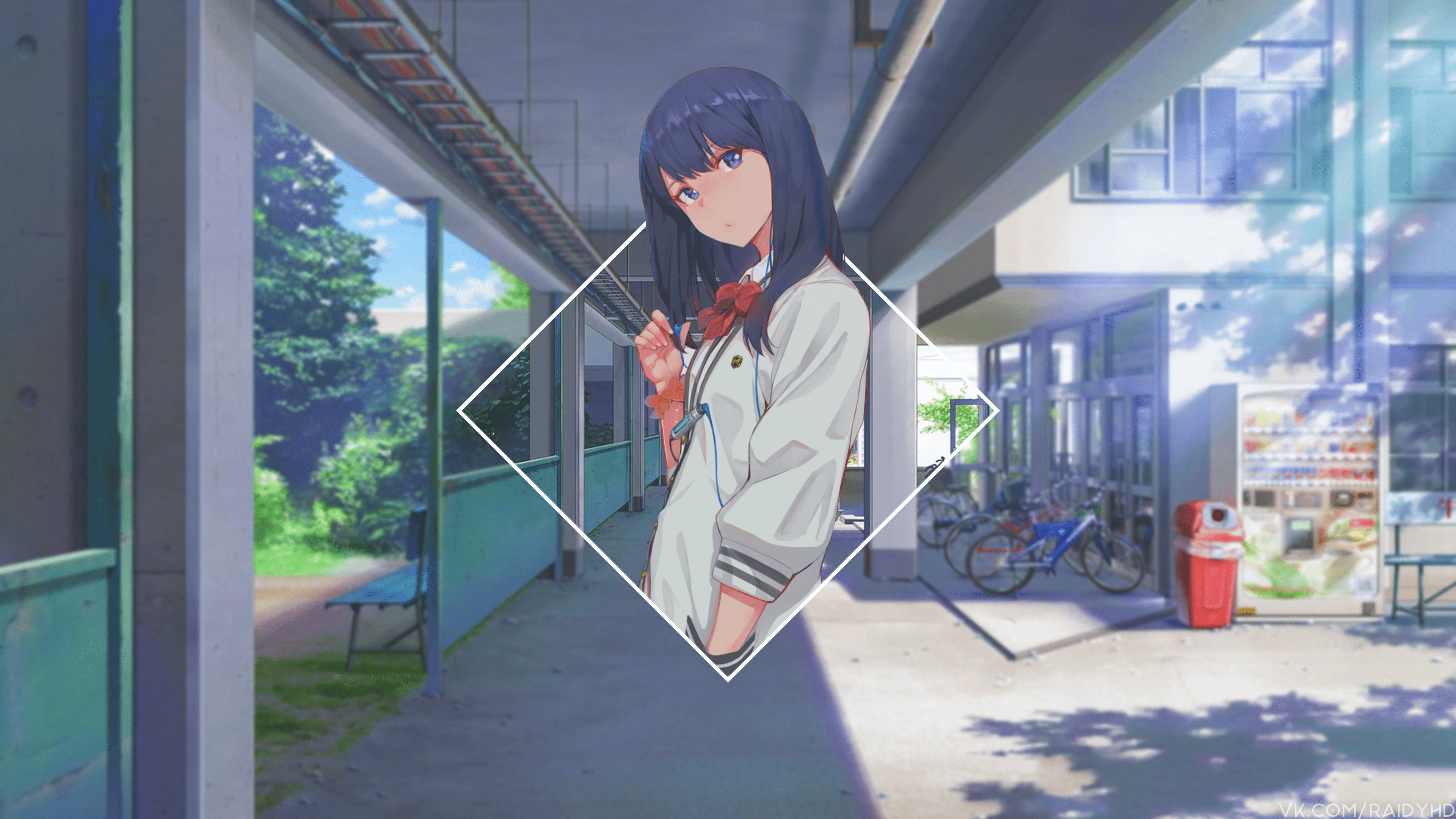 3840x2160 Download 3840x2160 Anime Girl, Blue Hair, School, Vending Machine Wallpaper for UHD TV