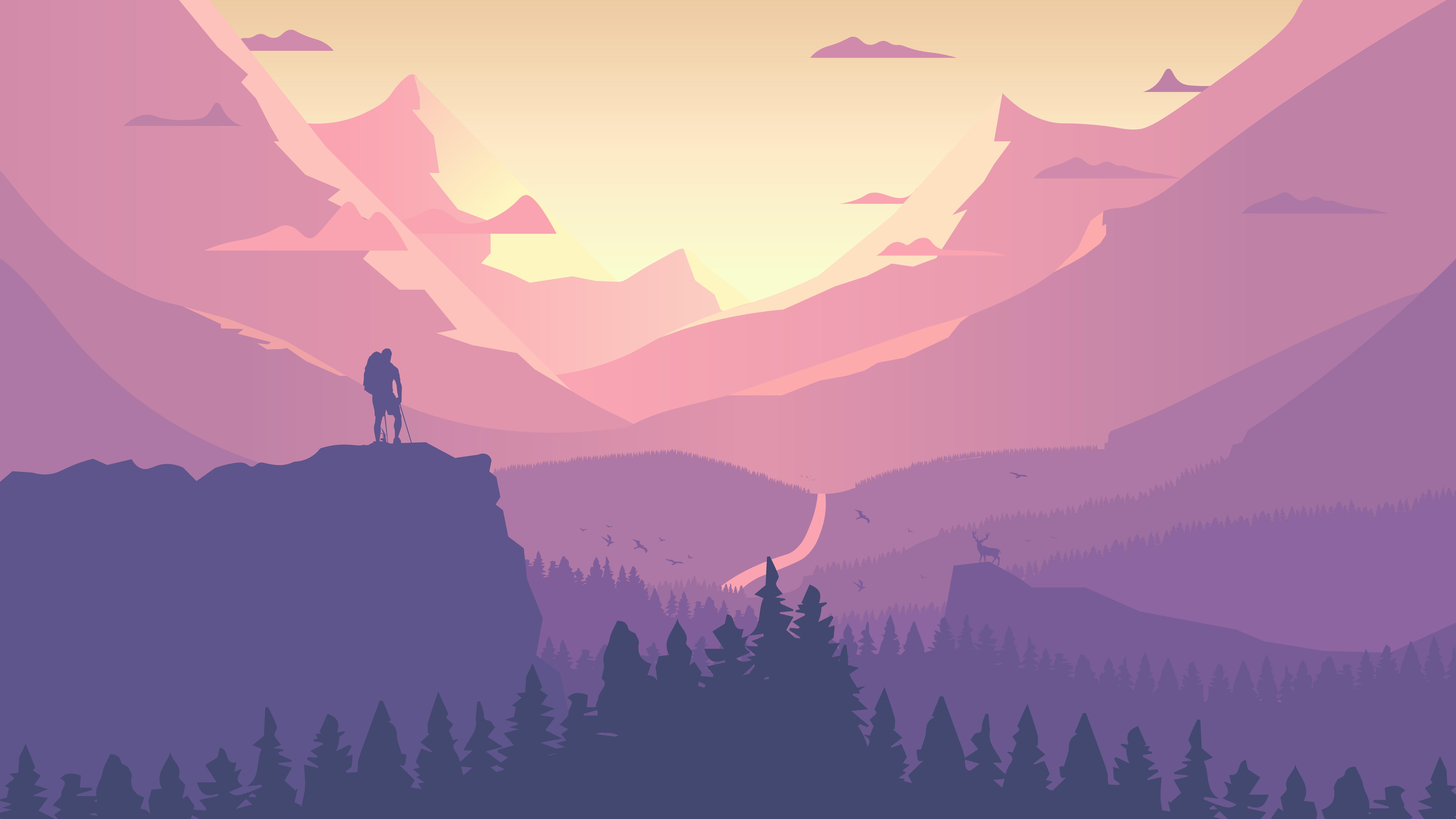 8000x4500 Hiking Mountainscape And Waterfall Minimal 8k Wallpaper, HD Artist Wallpaper, 4k Wallpaper, Image, Background, Photos and Picture