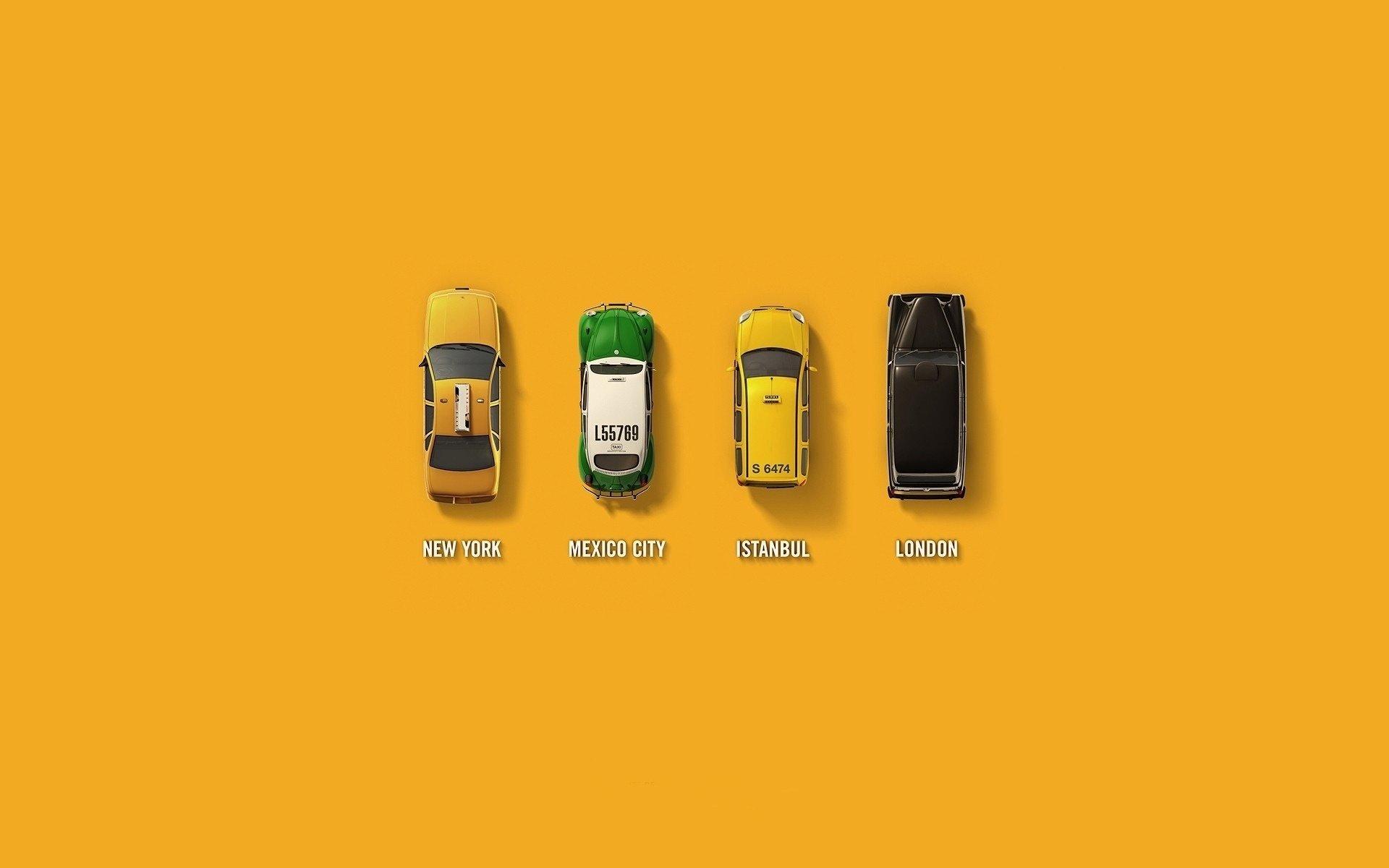 1920x1200 yellow minimalism countries taxi background machine different cars easy HD wallpaper