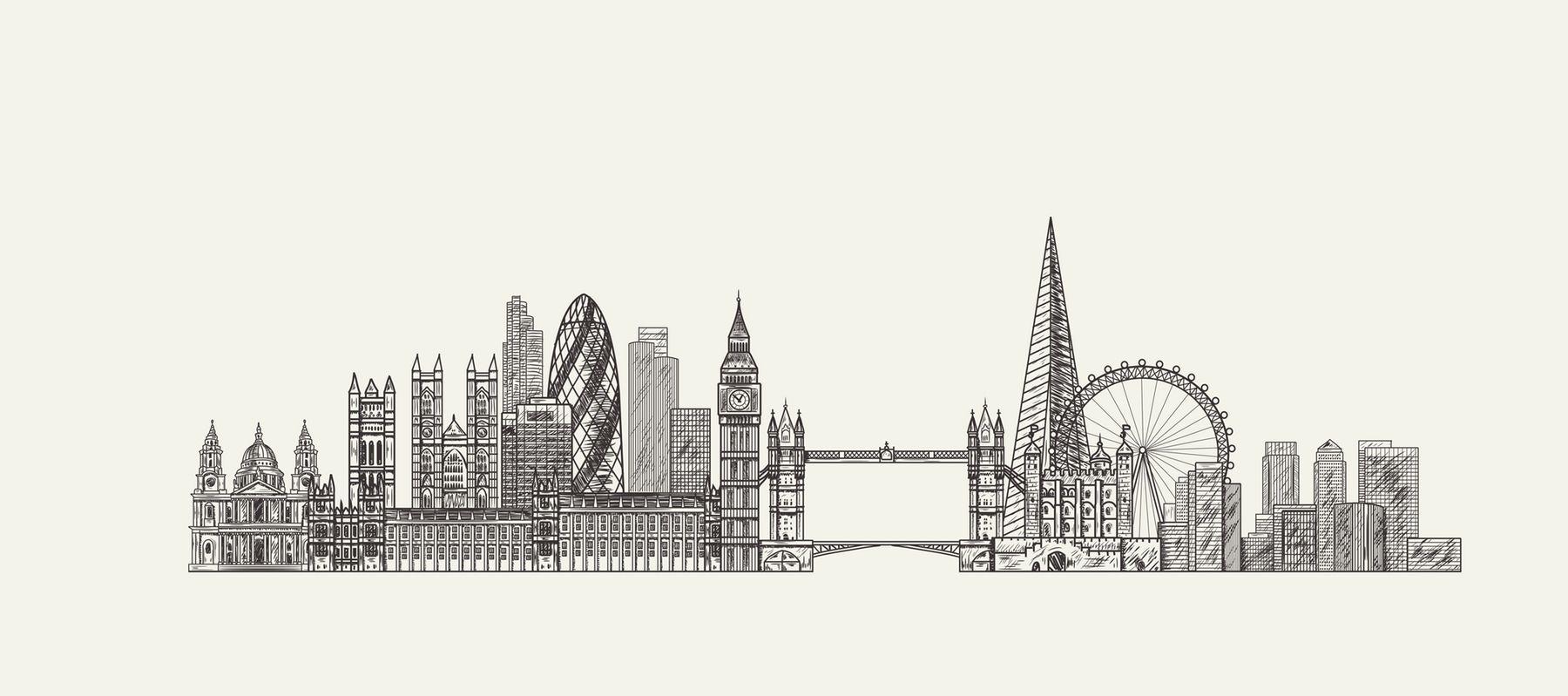 1800x799 London Skyline Wallpaper Black And White
