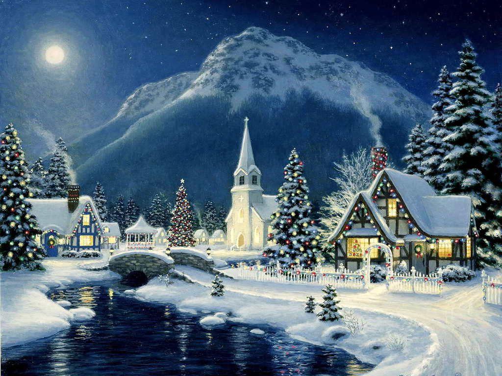 1024x768 Christmas Village. Beautiful christmas scenes, Thomas kinkade christmas, Christmas scenes