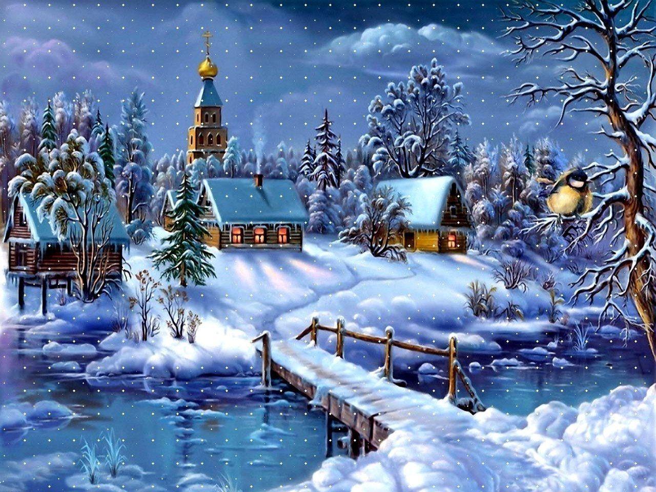 1280x960 Winter Scene Village 4K Wallpaper, HD Winter Scene Village 4K Background